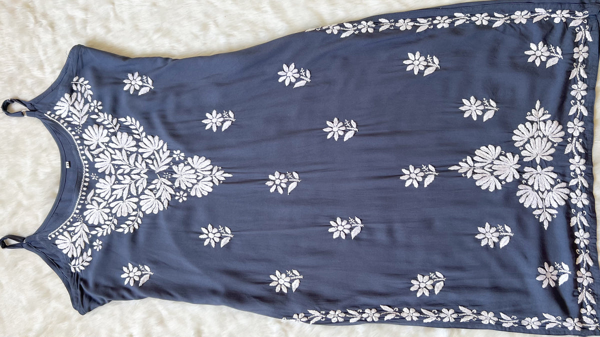 Rida Steel Grey Sleeveless Rayon Chikankari Kurta