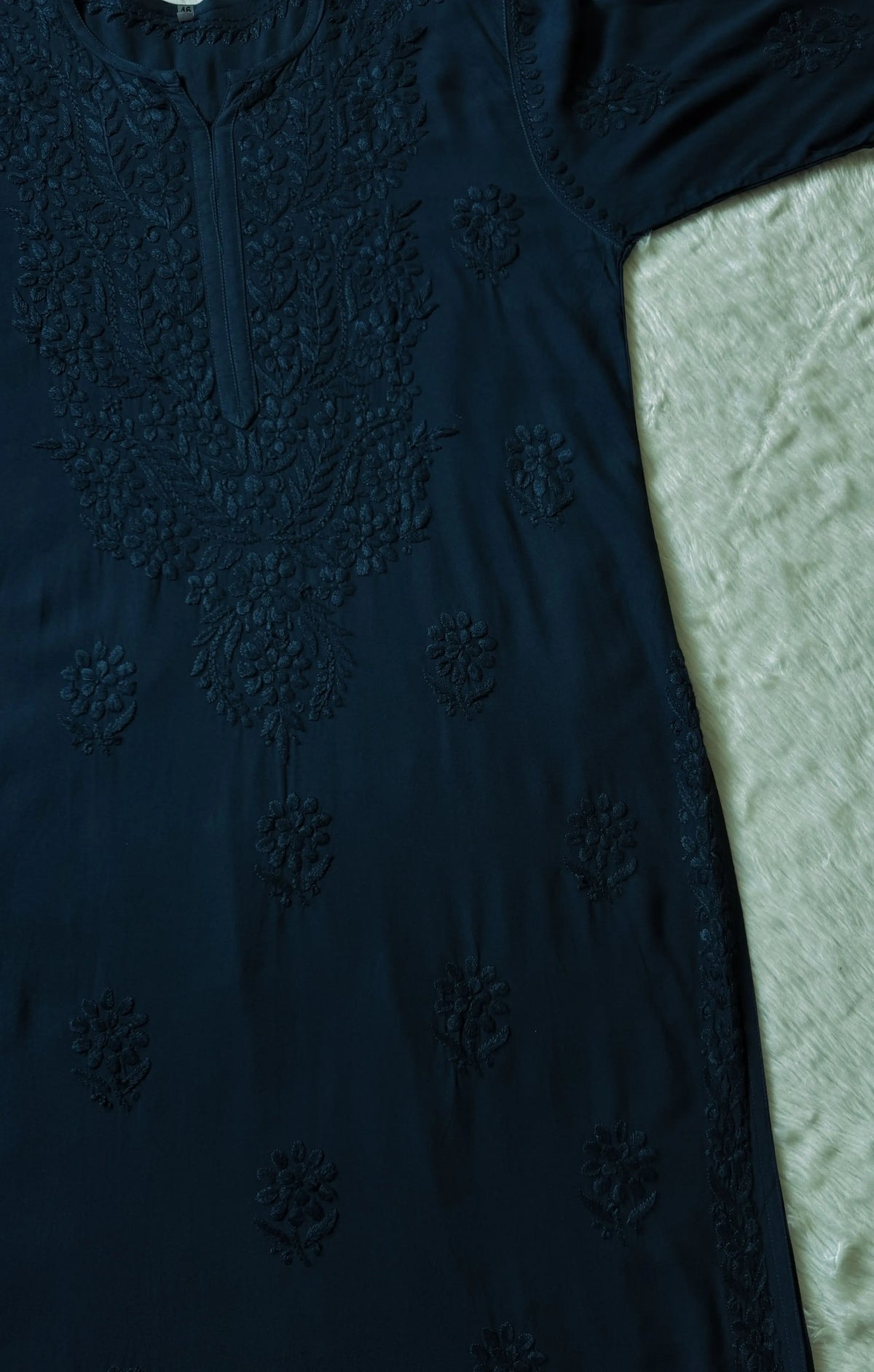Rida Teal Long Rayon Chikankari Kurti