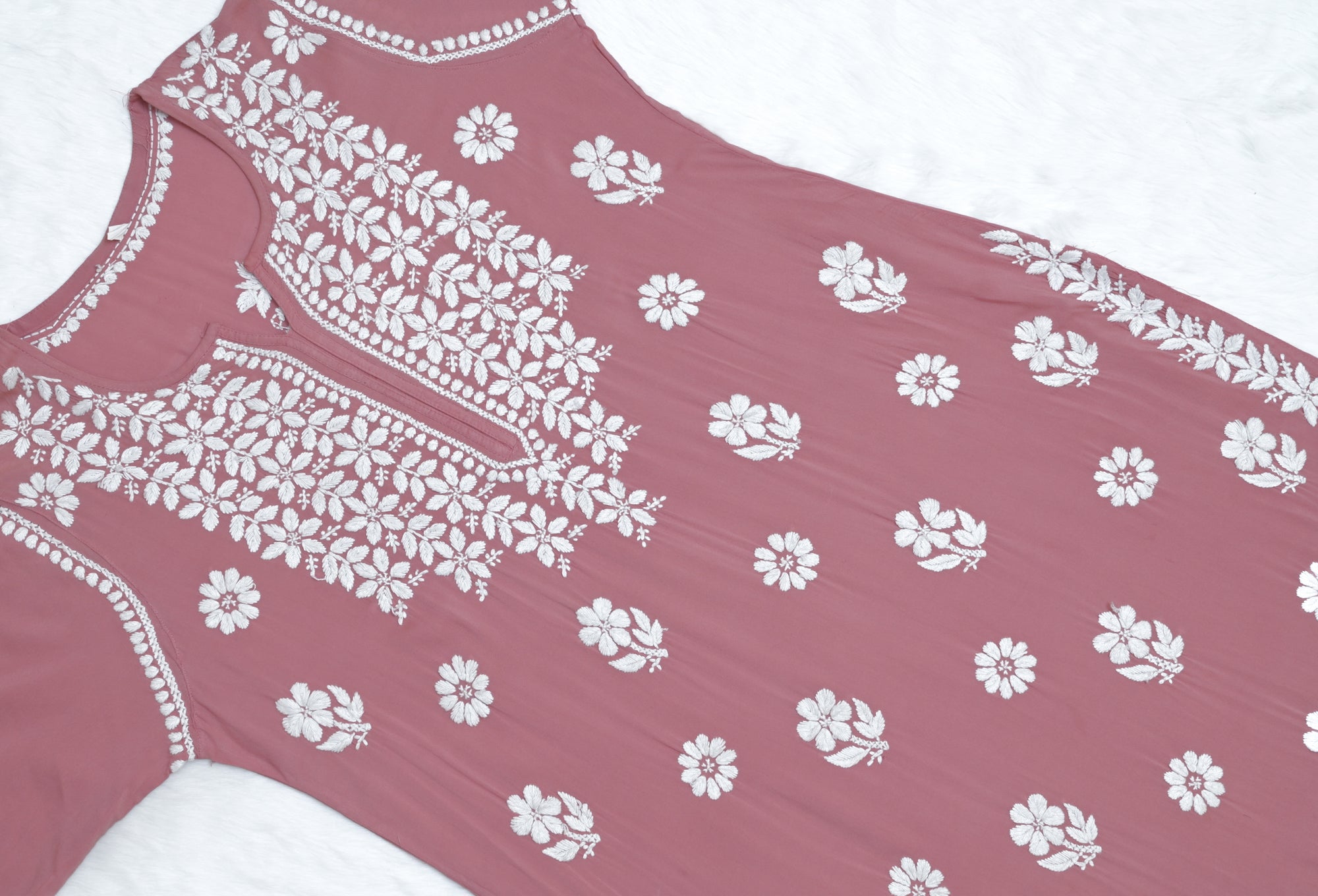 Rosewood pink Colour Long Modal Chikankari Kurta