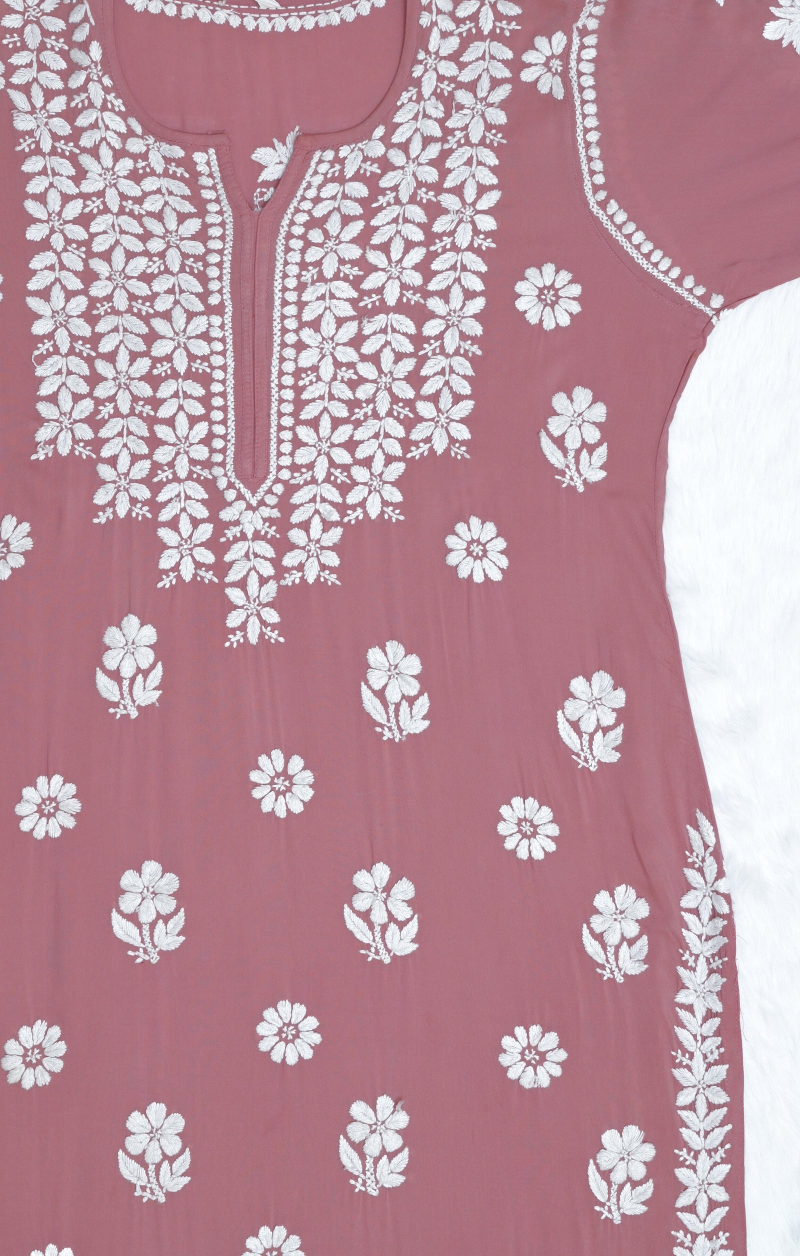 Rosewood pink Colour Long Modal Chikankari Kurta