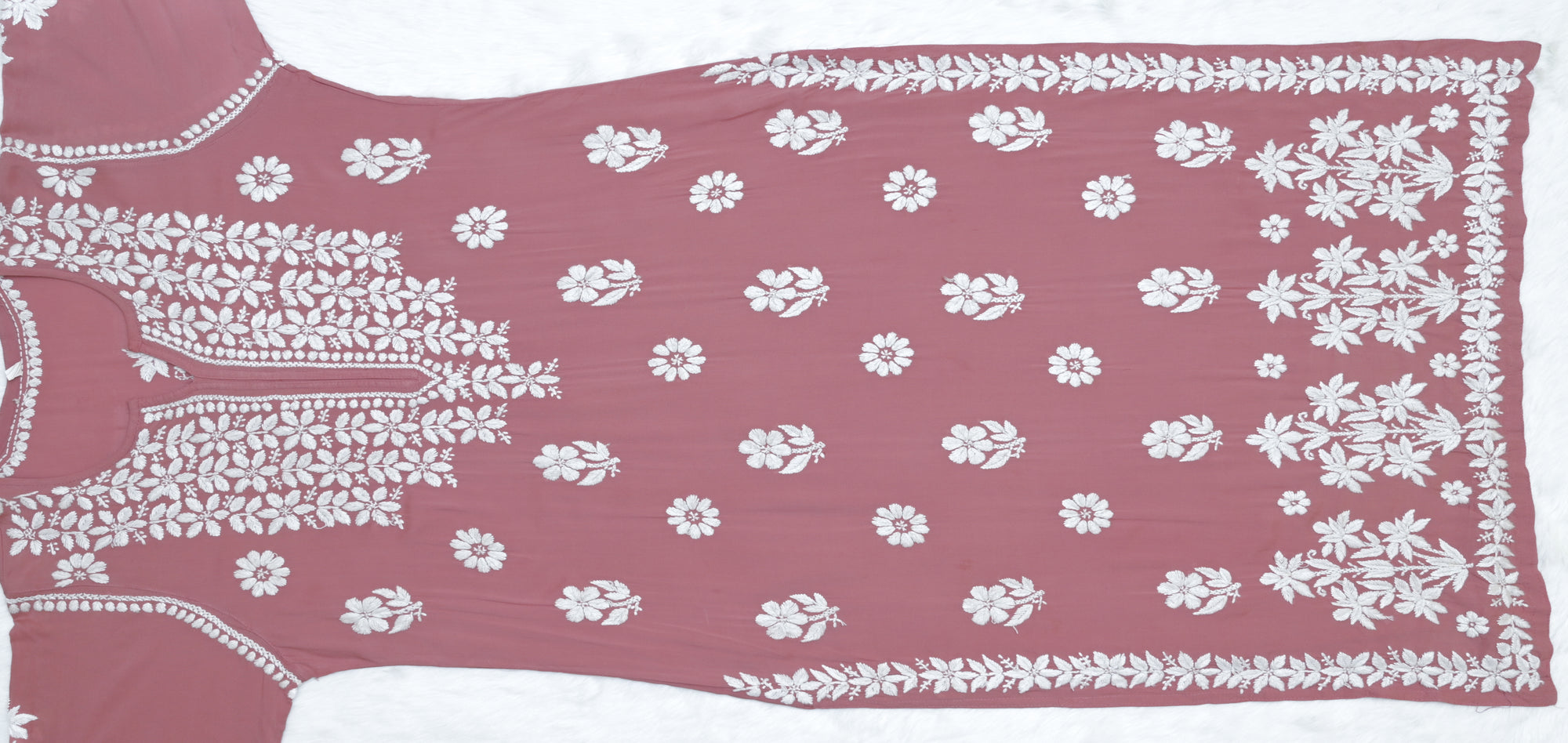 Rosewood pink Colour Long Modal Chikankari Kurta