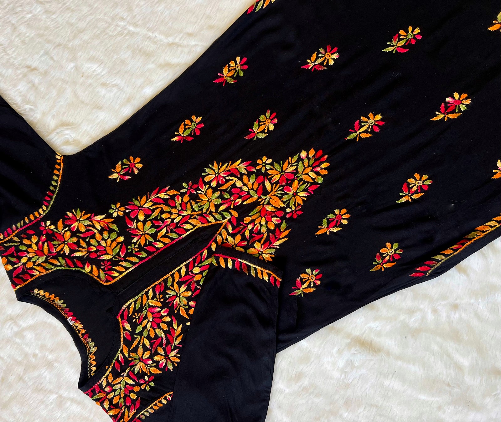 Ruhi Black Multi Long Rayon Chikankari Kurta