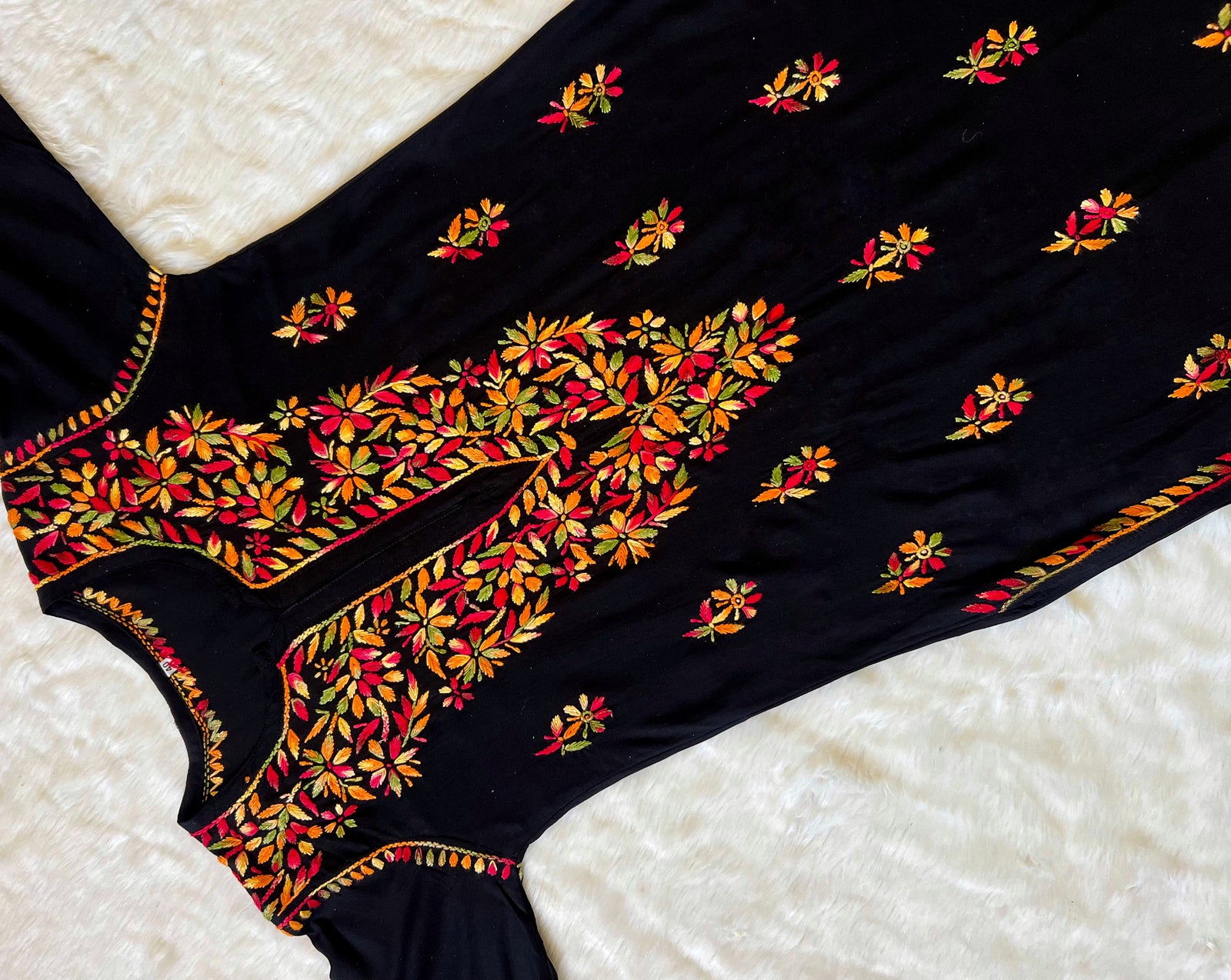Ruhi Black Multi Long Rayon Chikankari Kurta