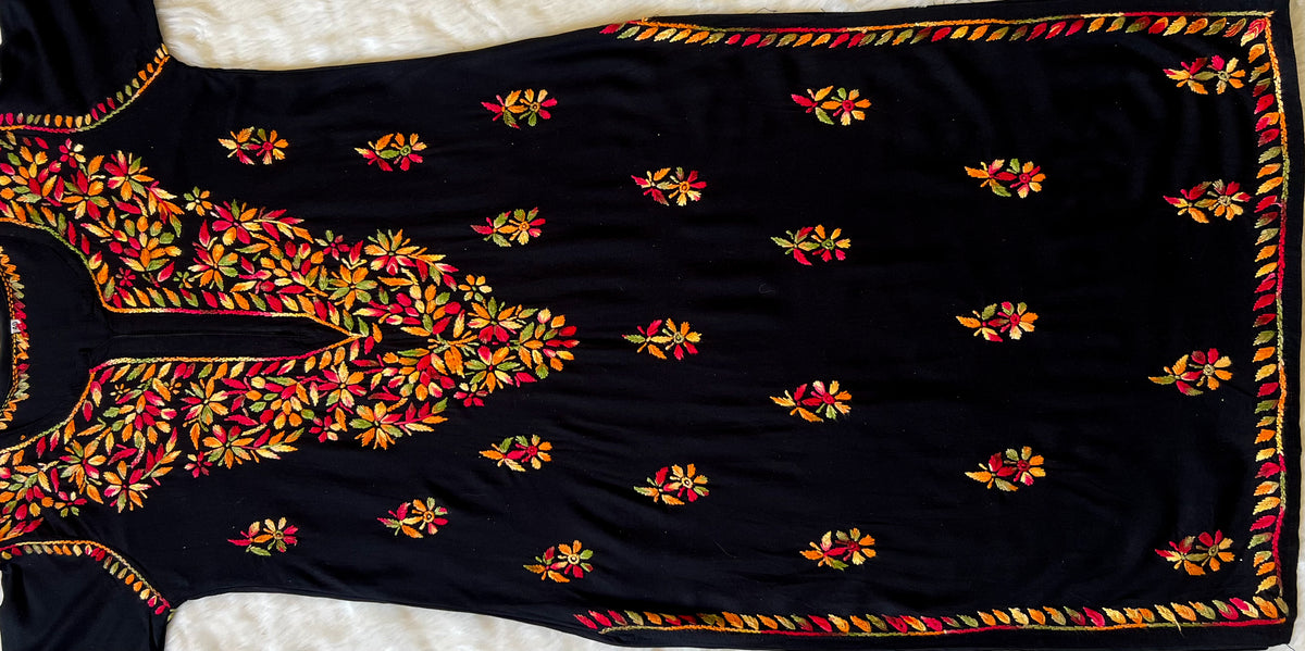 Ruhi Black Multi Long Rayon Chikankari Kurta