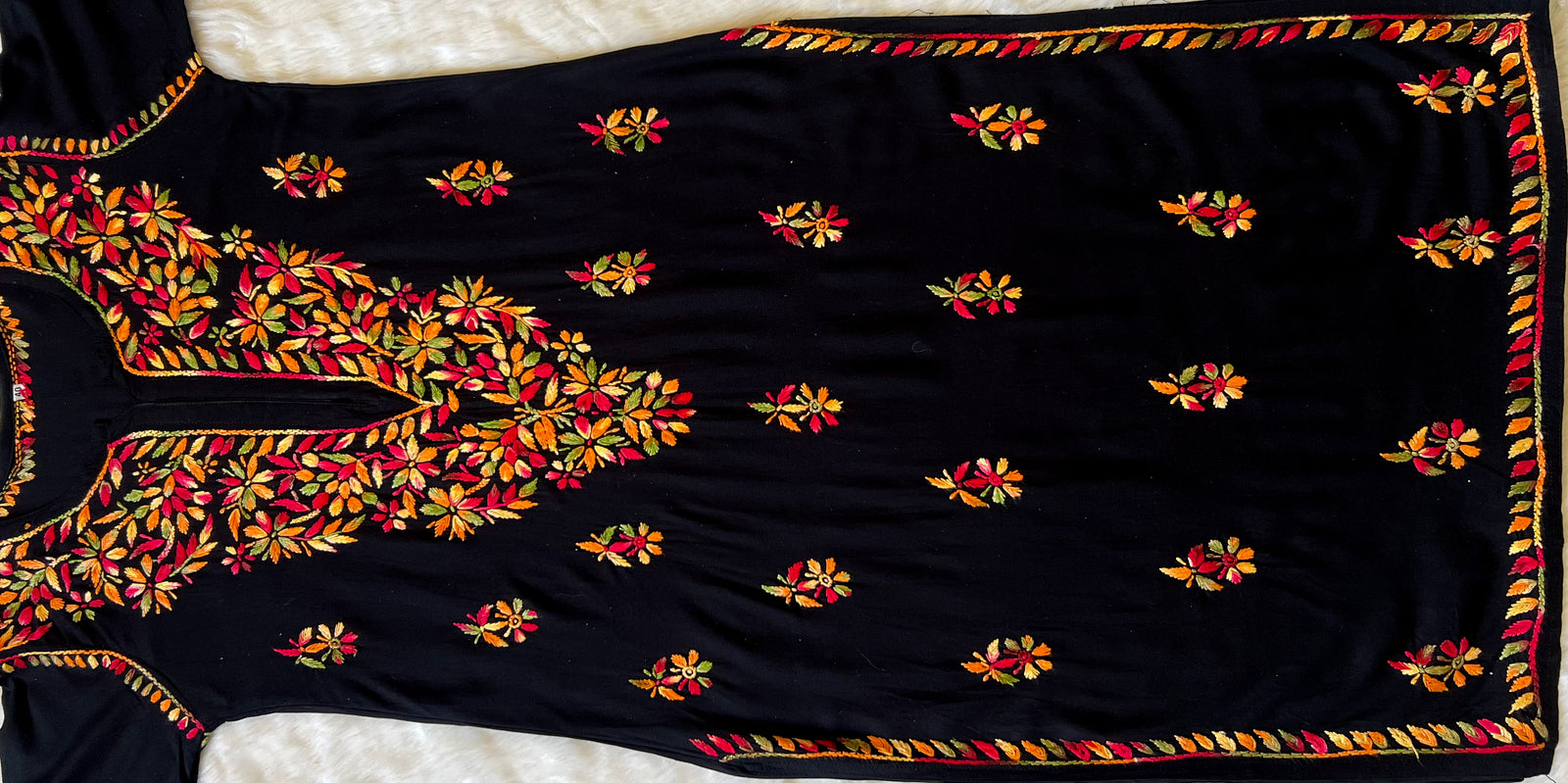 Ruhi Black Multi Long Rayon Chikankari Kurta