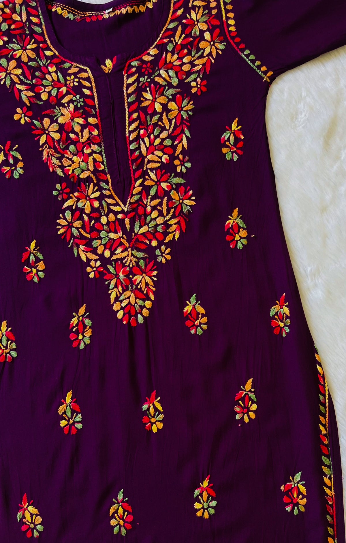 Ruhi Dark Purple Multi Long Rayon Chikankari Kurta