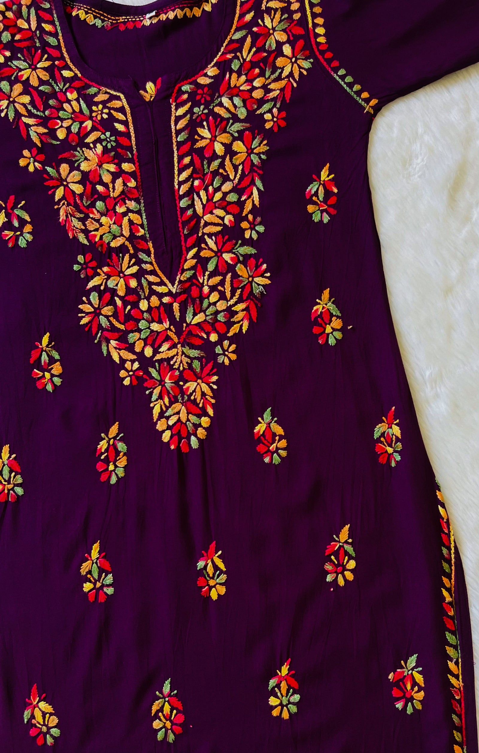 Ruhi Dark Purple Multi Long Rayon Chikankari Kurta