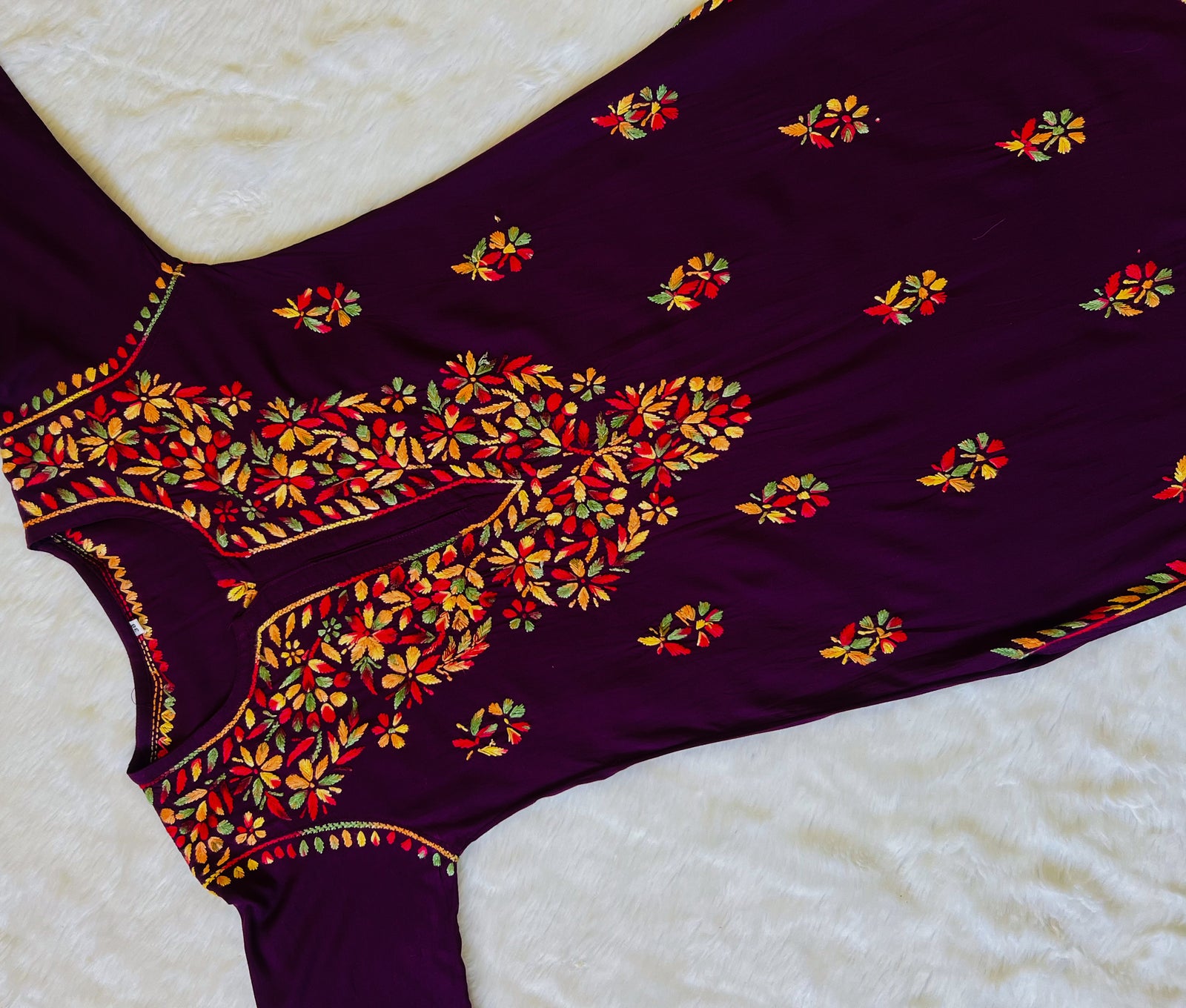 Ruhi Dark Purple Multi Long Rayon Chikankari Kurta