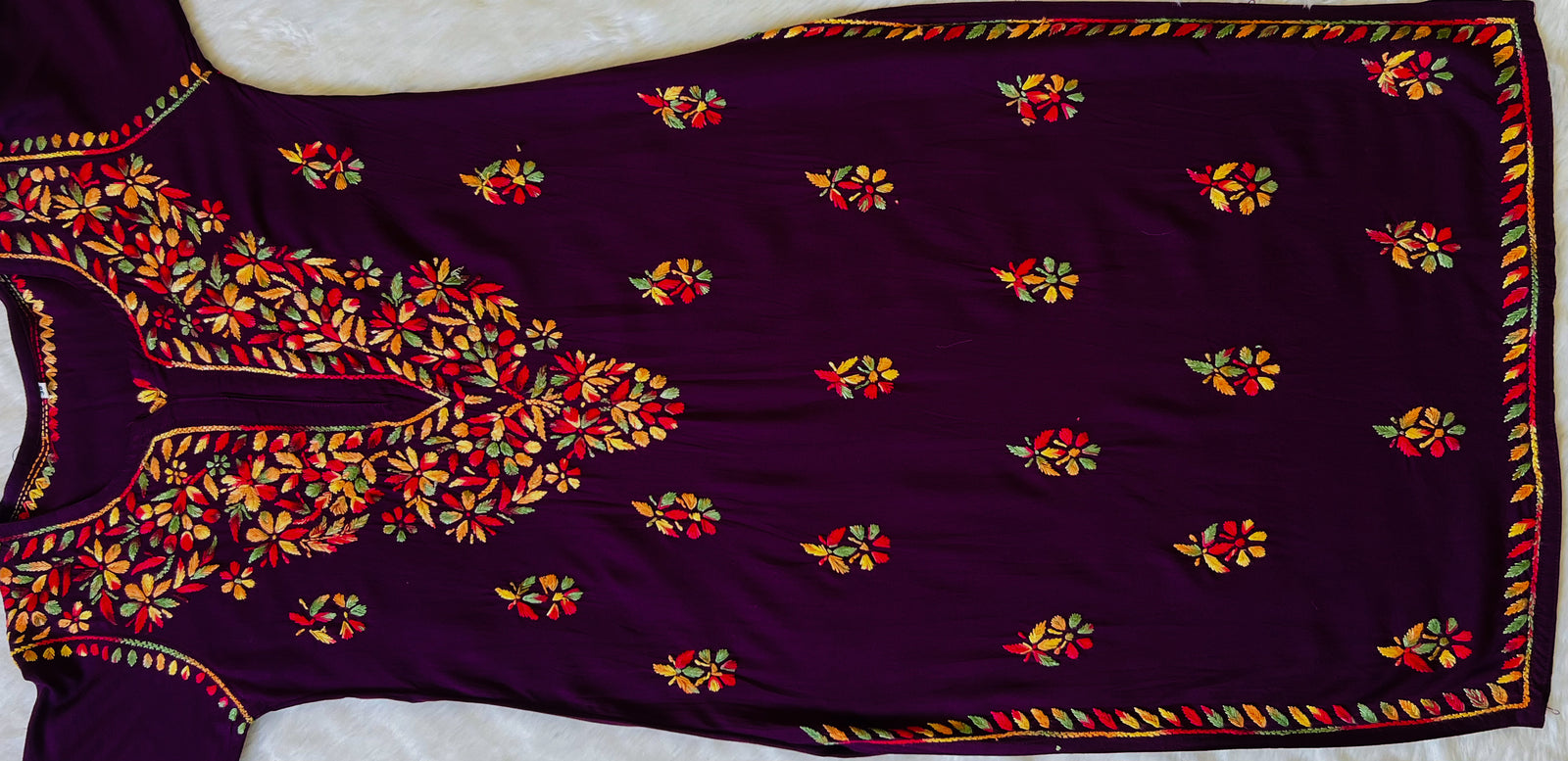 Ruhi Dark Purple Multi Long Rayon Chikankari Kurta