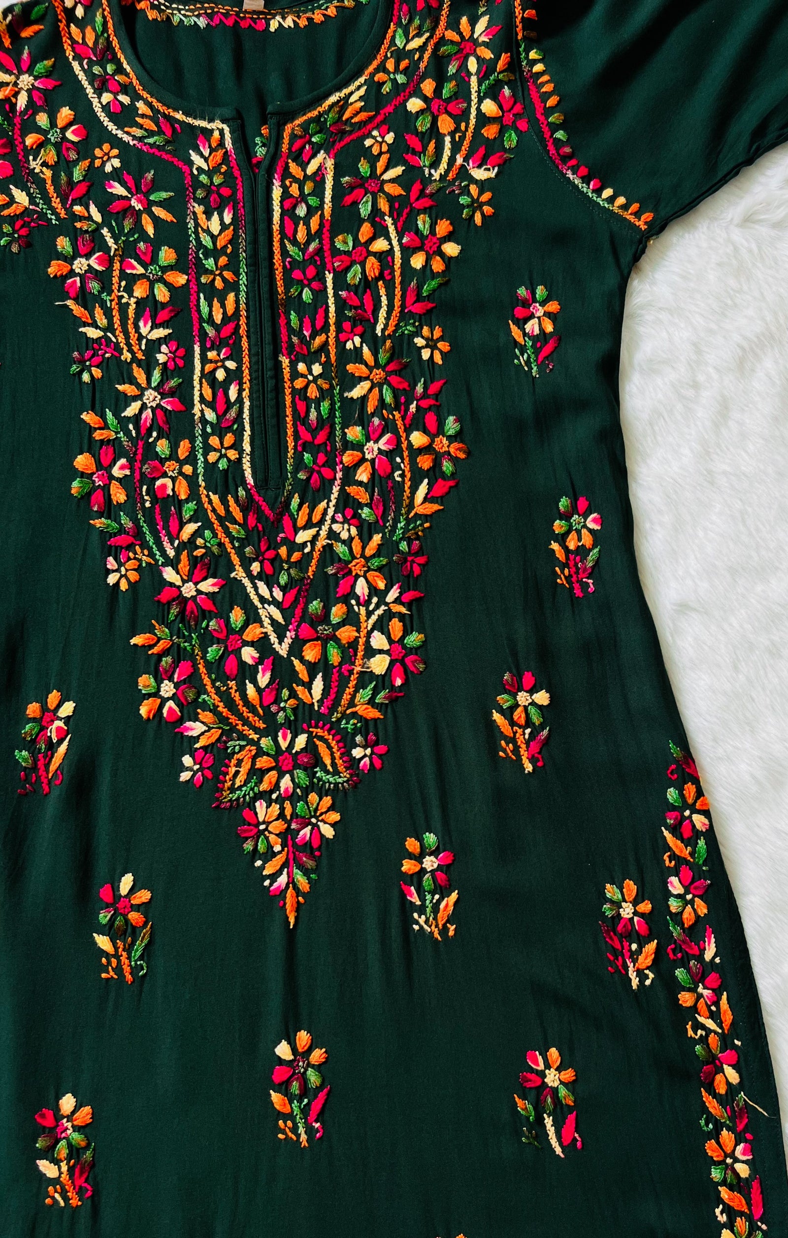 Ruhi Forest Green Multi Long Rayon Kurta