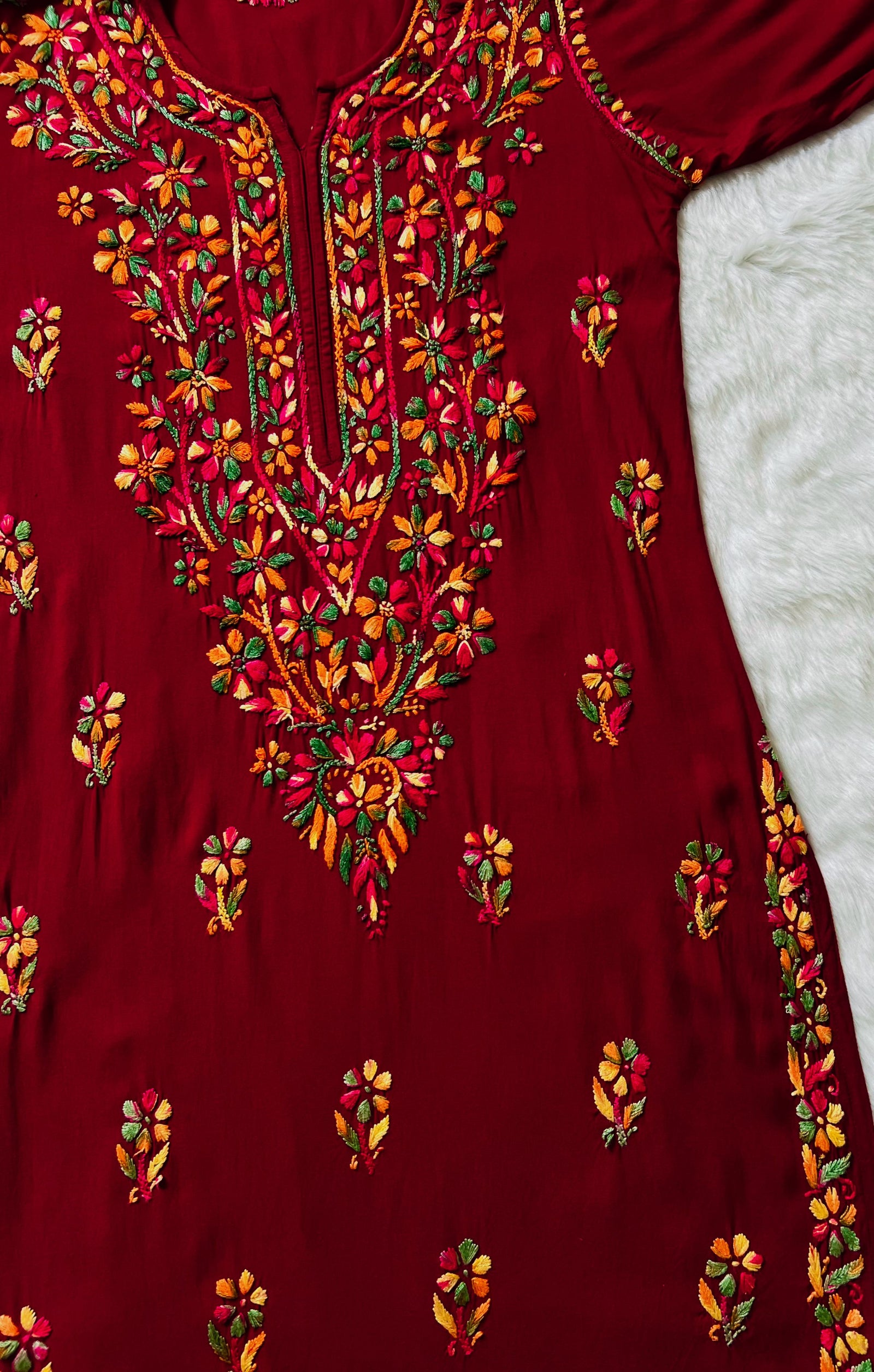 Ruhi Maroon Multi Long Rayon Kurta