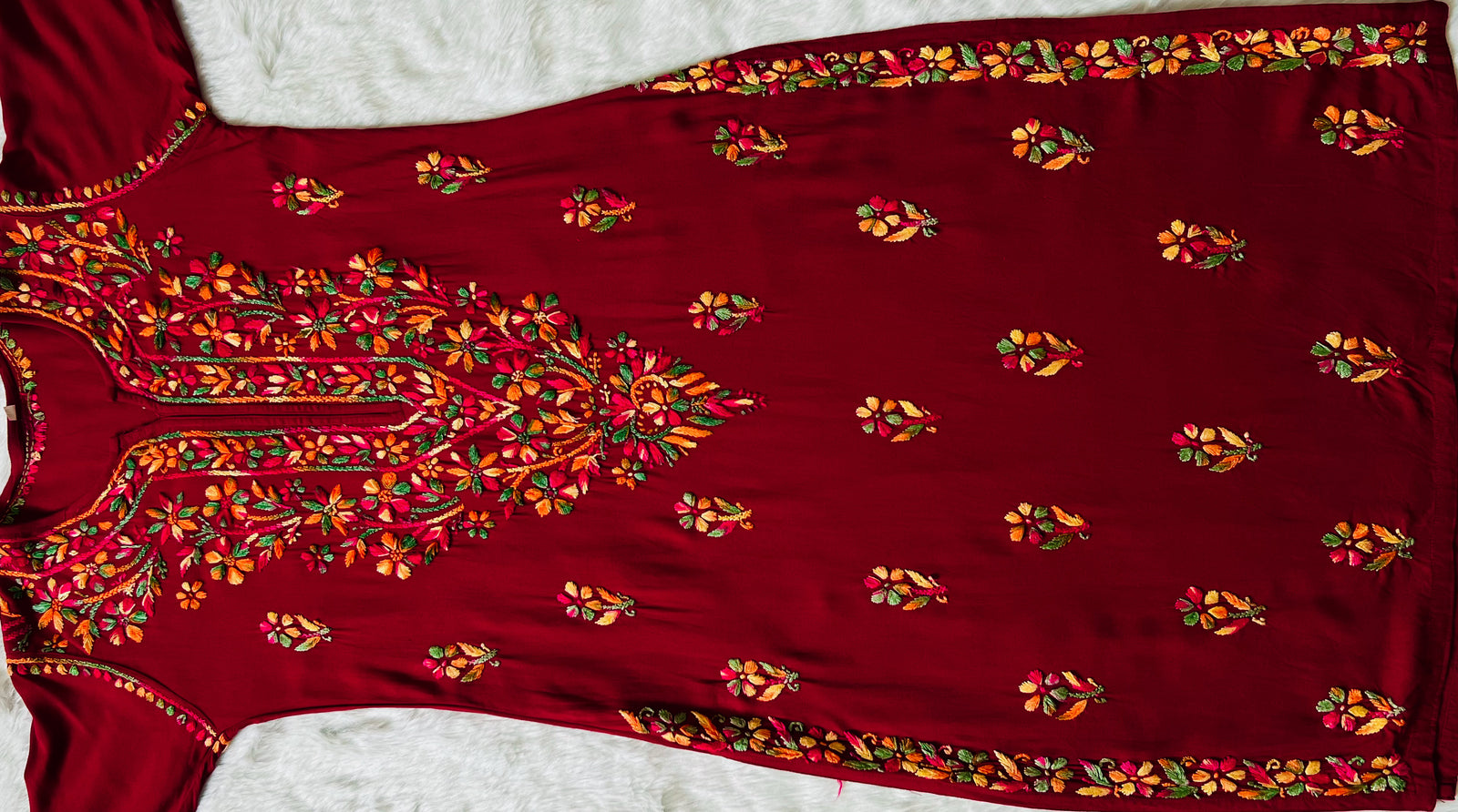 Ruhi Maroon Multi Long Rayon Kurta