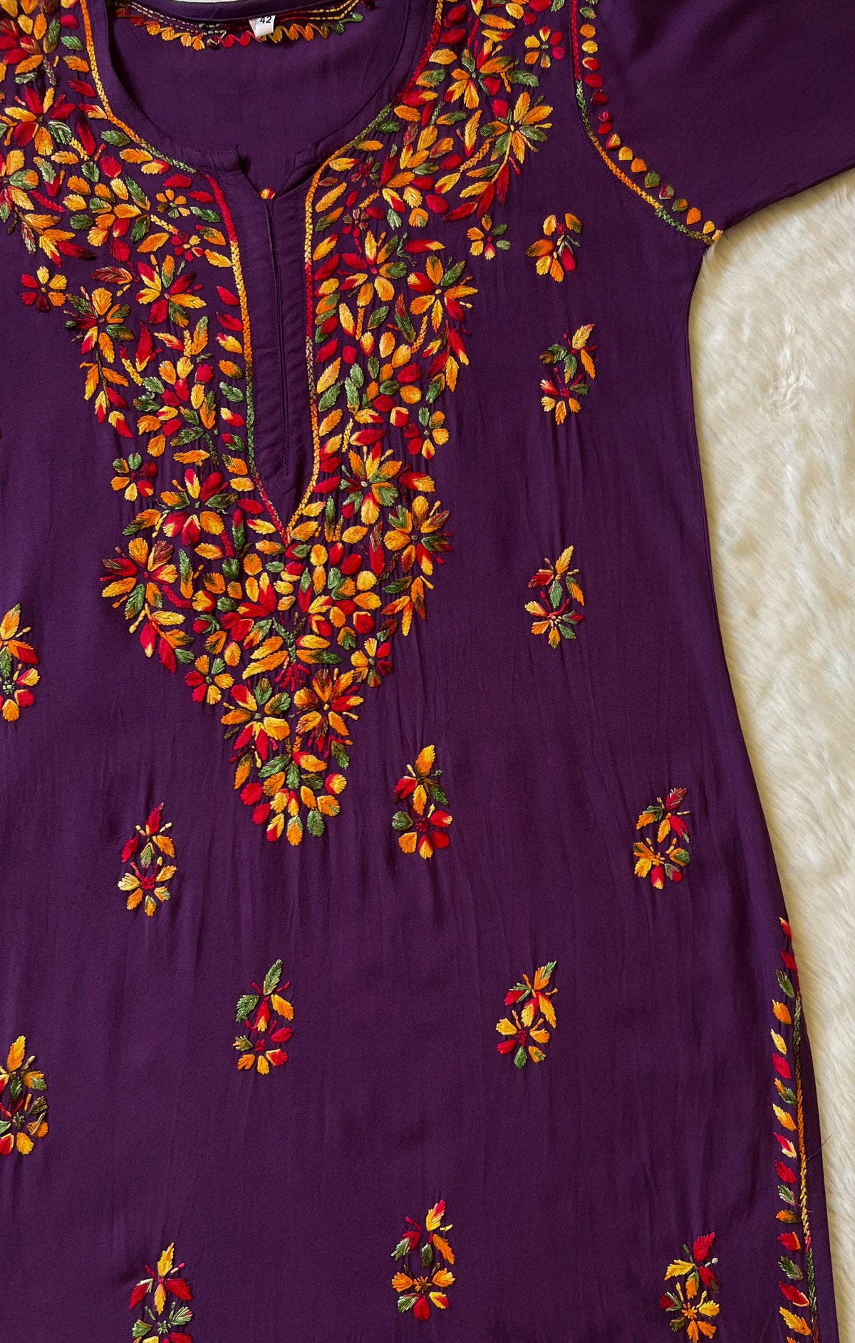 Ruhi Mauve Purple Multi Long Rayon Chikankari Kurta