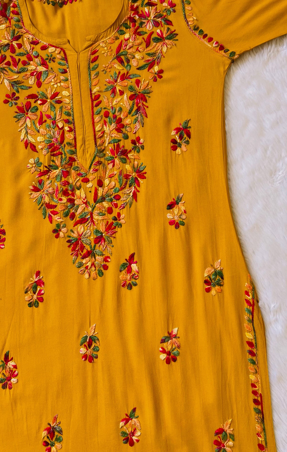 Ruhi Mustard Multi Long Rayon Chikankari Kurta