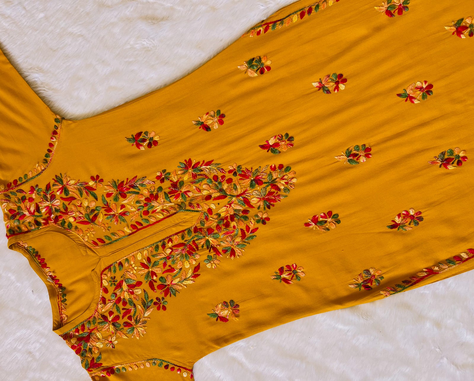 Ruhi Mustard Multi Long Rayon Chikankari Kurta