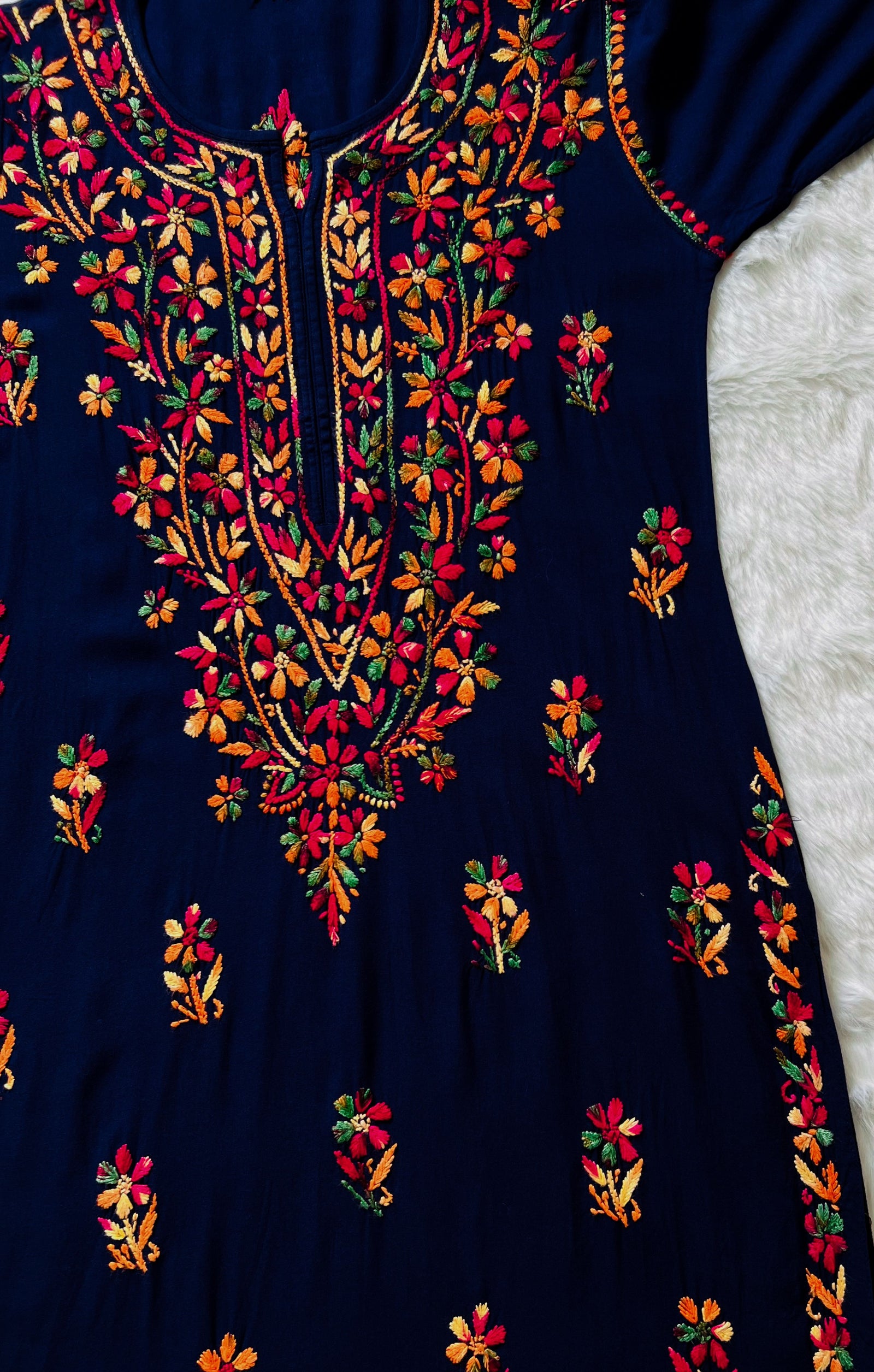 Ruhi Navy Blue Multi Long Rayon Kurta