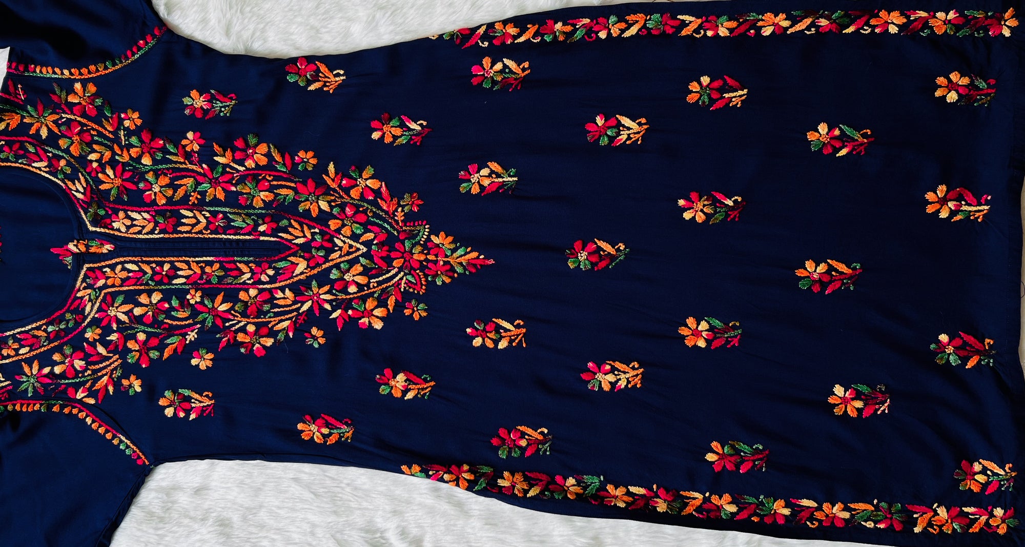Ruhi Navy Blue Multi Long Rayon Kurta