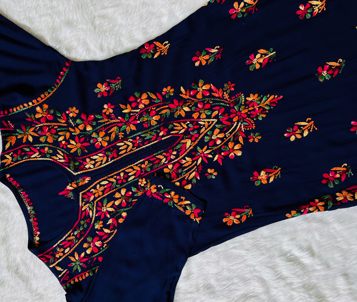 Ruhi Navy Blue Multi Long Rayon Kurta