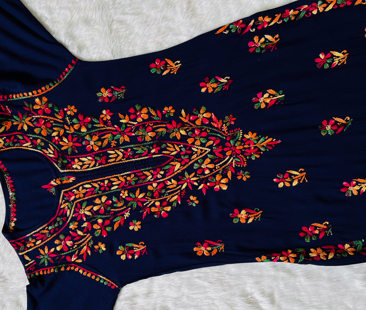 Ruhi Navy Blue Multi Long Rayon Kurta