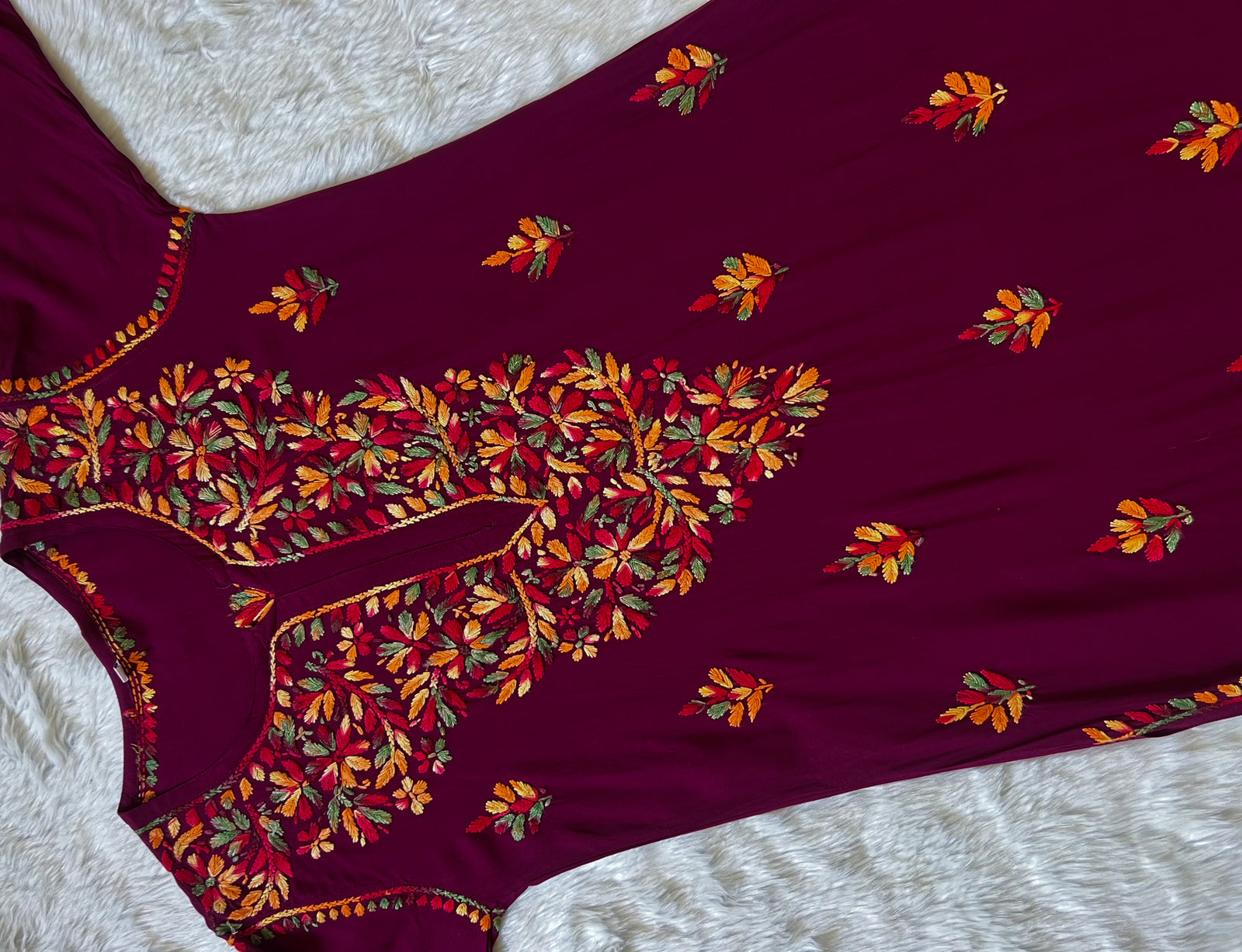 Ruhi Wine Multi Long Rayon Chikankari Kurta