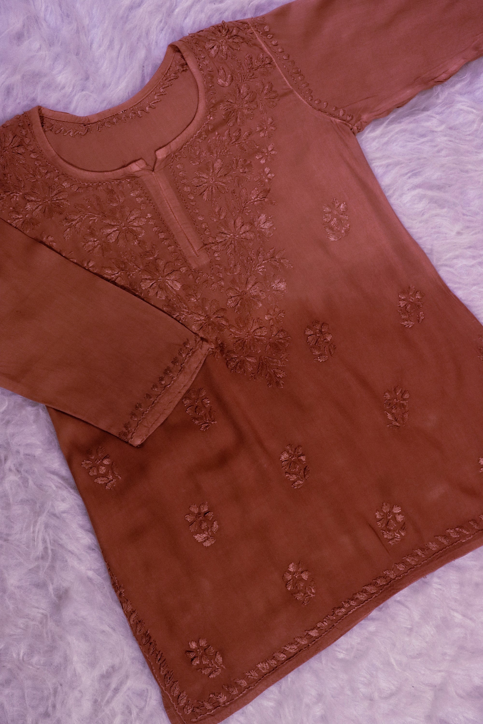 Rust Brown Ombre Short Rayon Kurta