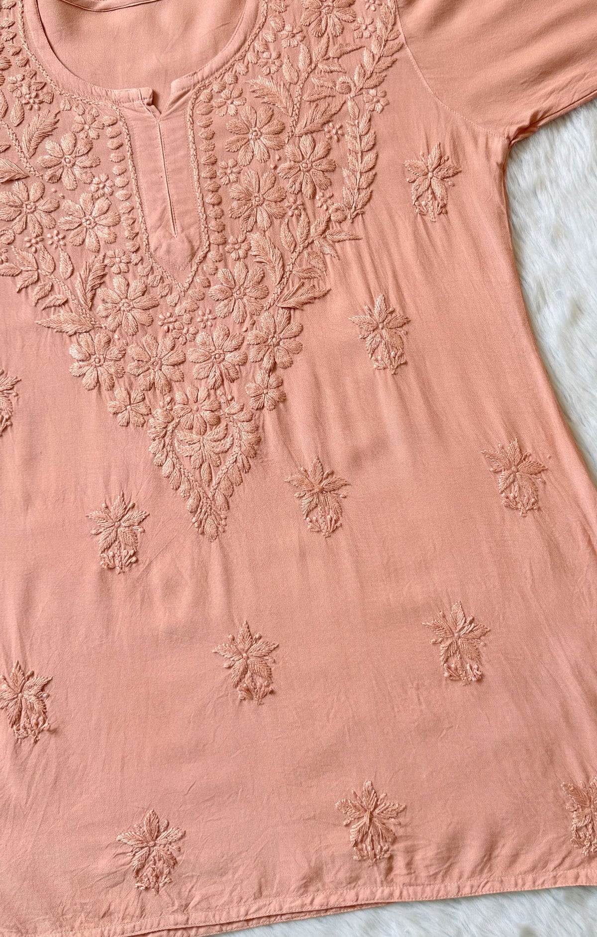 Safa Beige Short Rayon Chikankari Kurti