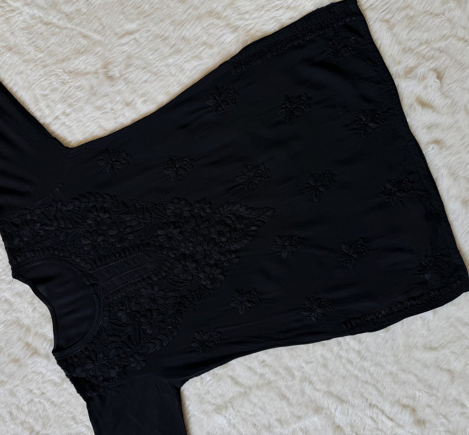 Safa Black Short Rayon Chikankari Kurti