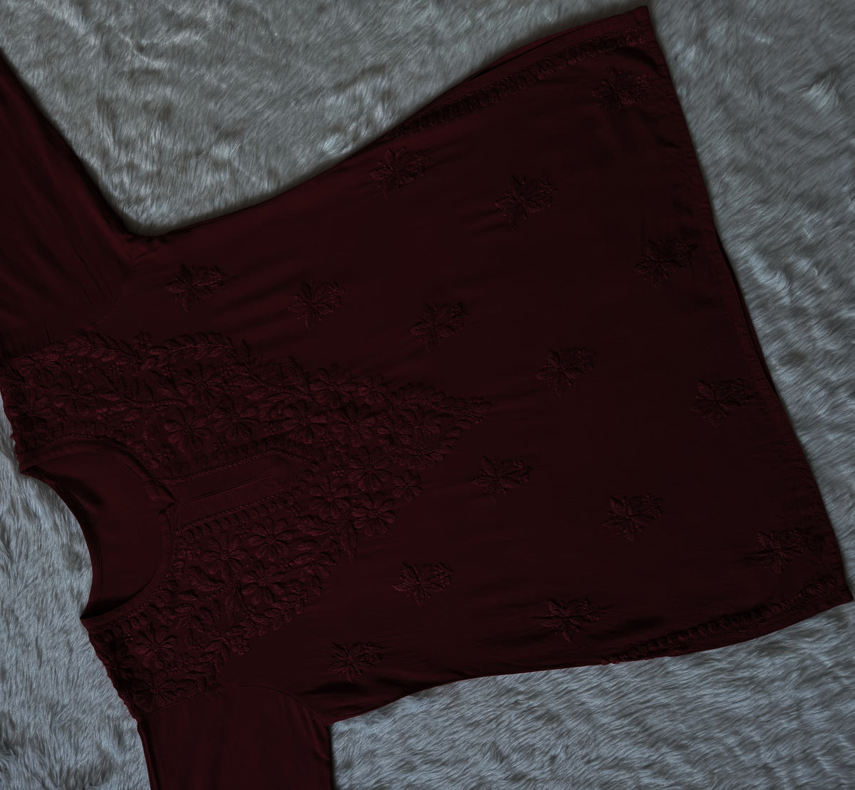 Safa Dark Maroon Short Rayon Chikankari Kurti