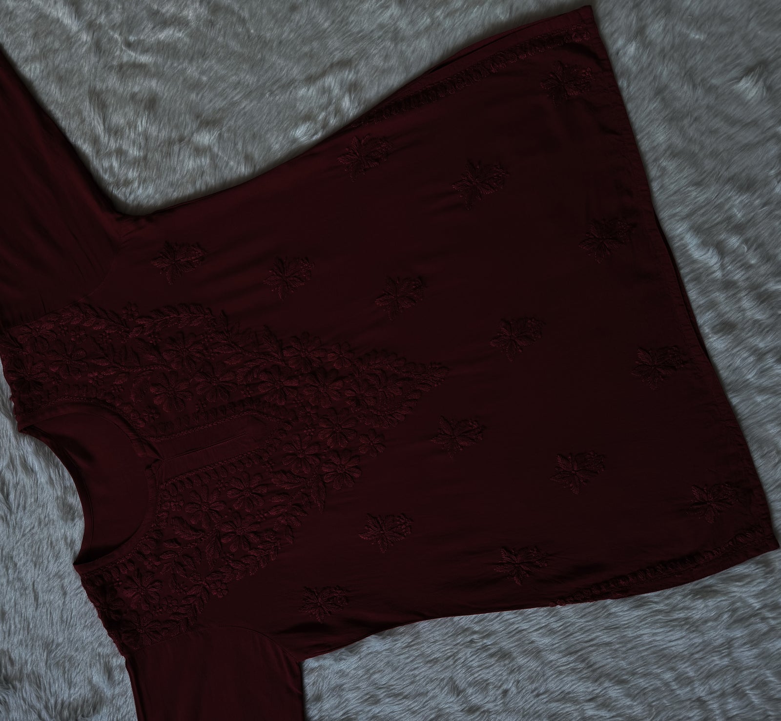 Safa Dark Maroon Short Rayon Chikankari Kurti