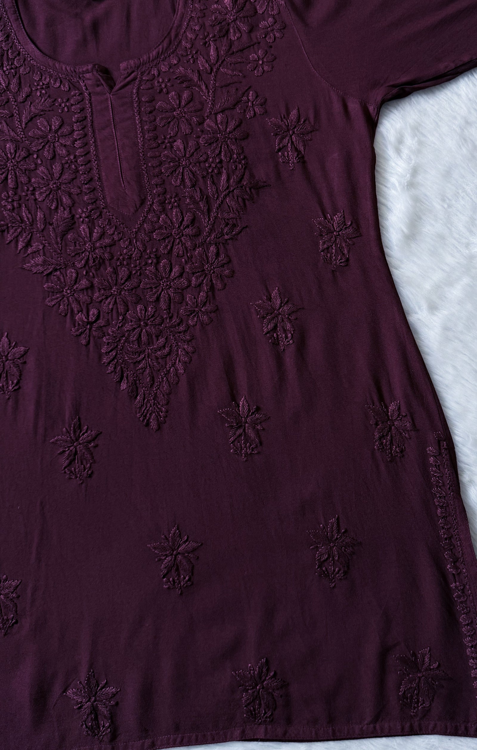Safa Dark Purple Short Rayon Chikankari Kurti