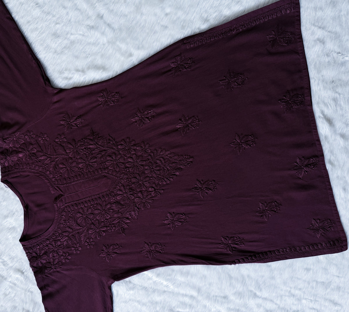 Safa Dark Purple Short Rayon Chikankari Kurti
