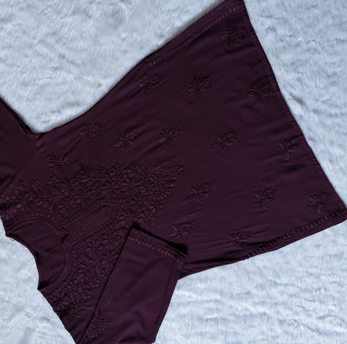 Safa Dark Purple Short Rayon Chikankari Kurti