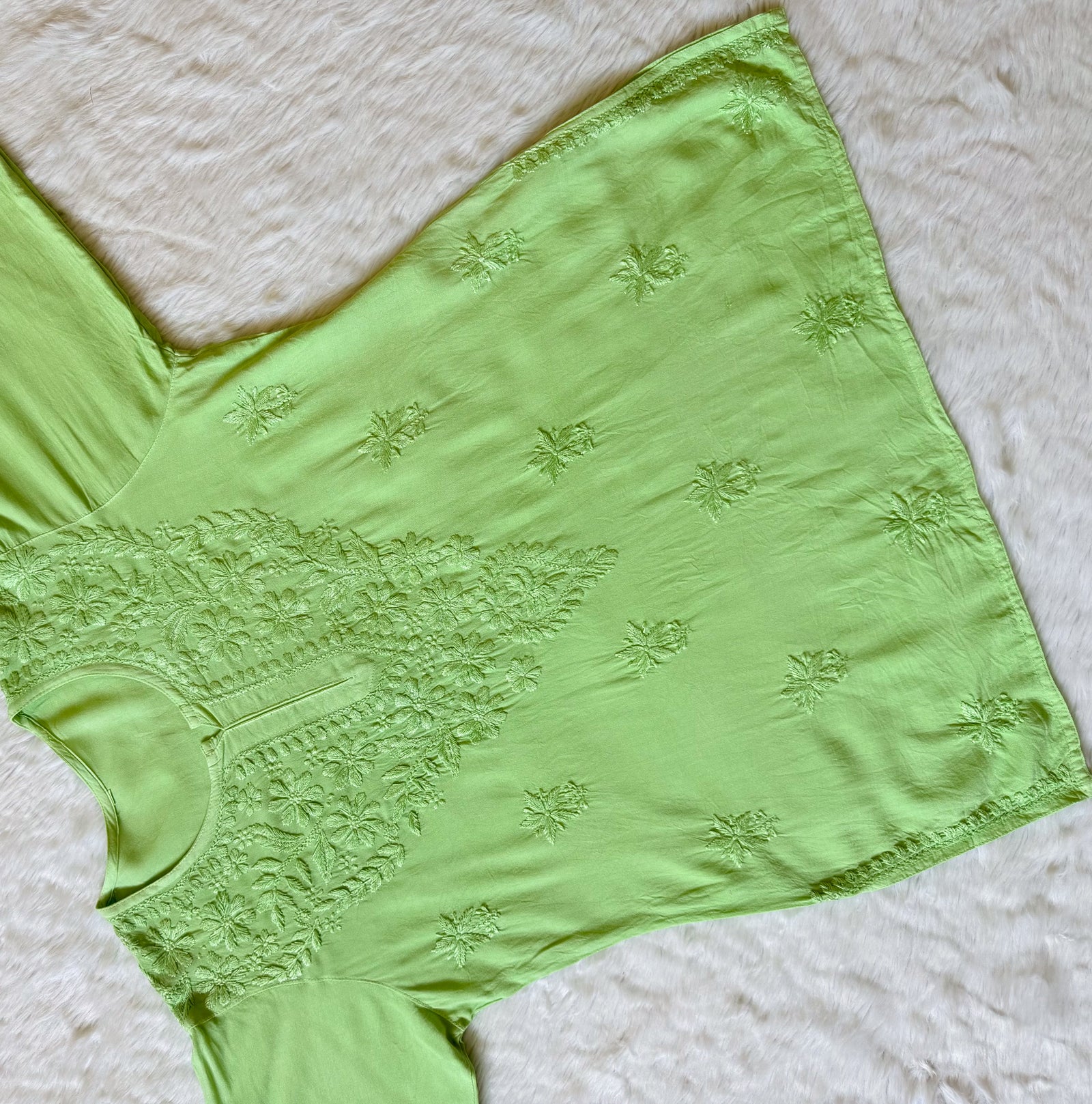 Safa Lime Green Short Rayon Chikankari Kurti