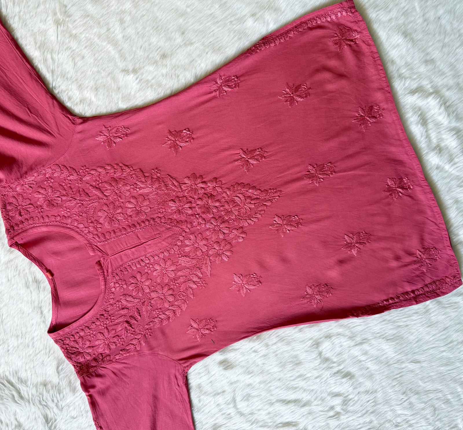 Safa Rose Pink Short Rayon Chikankari Kurti