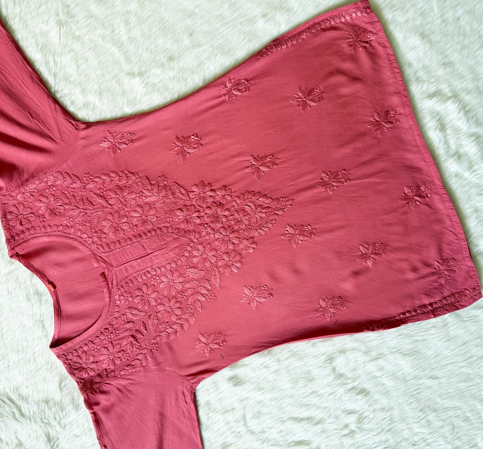 Safa Rose Pink Short Rayon Chikankari Kurti