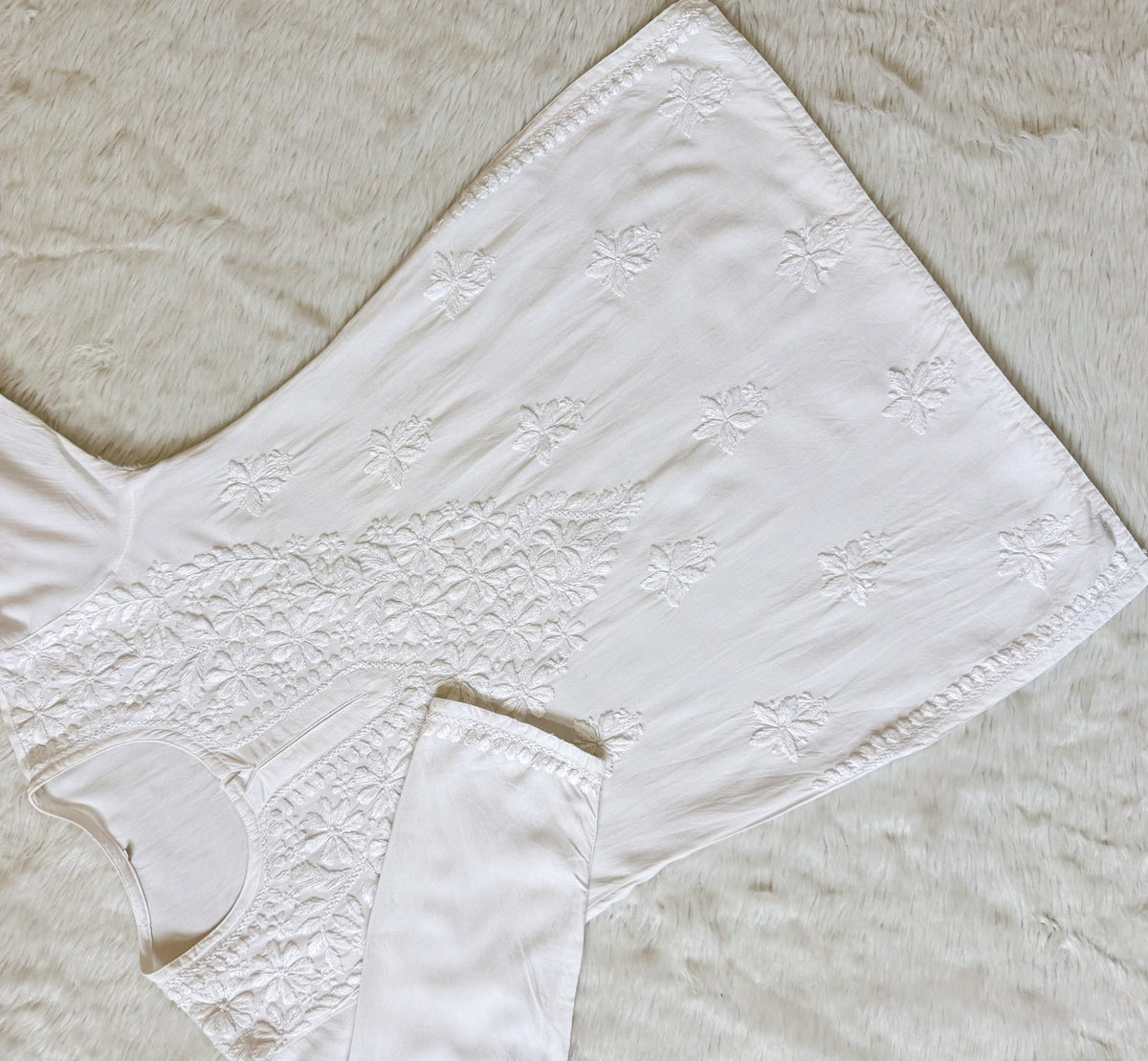 Safa White Short Rayon Chikankari Kurti