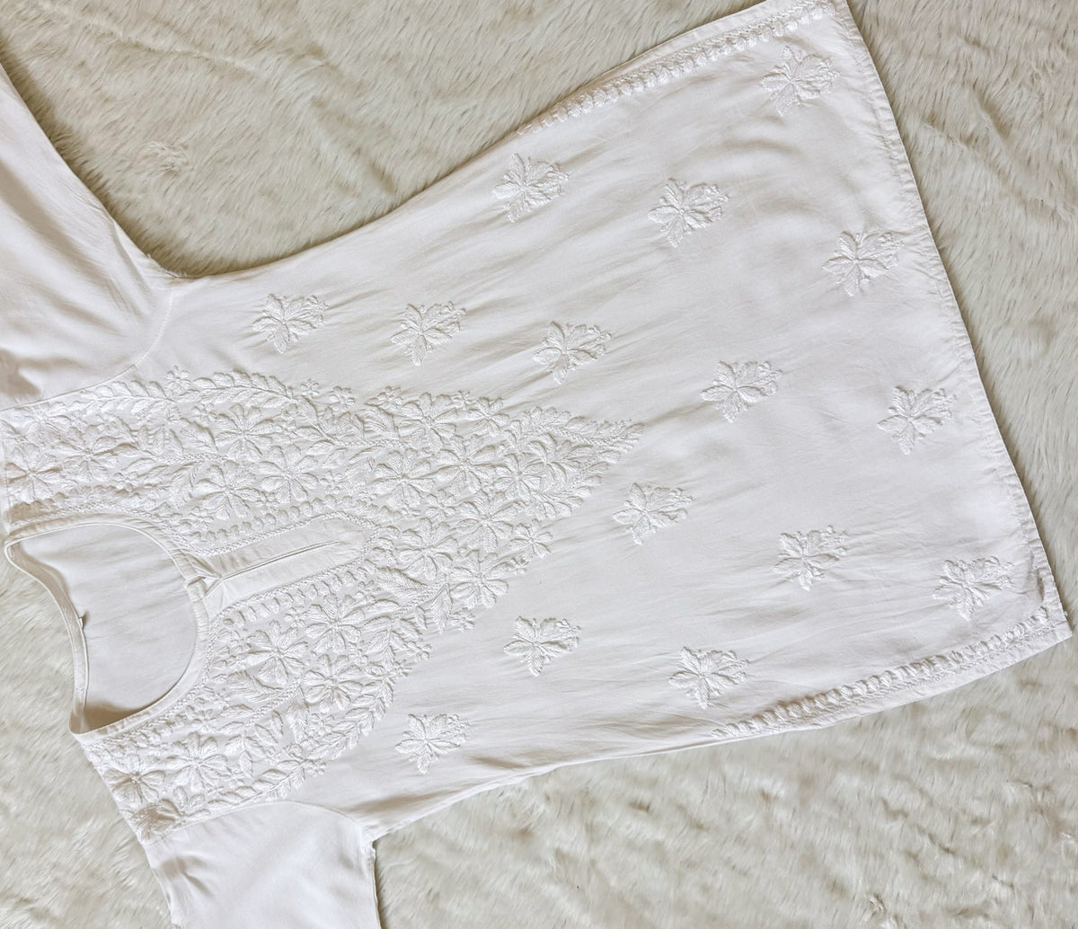 Safa White Short Rayon Chikankari Kurti