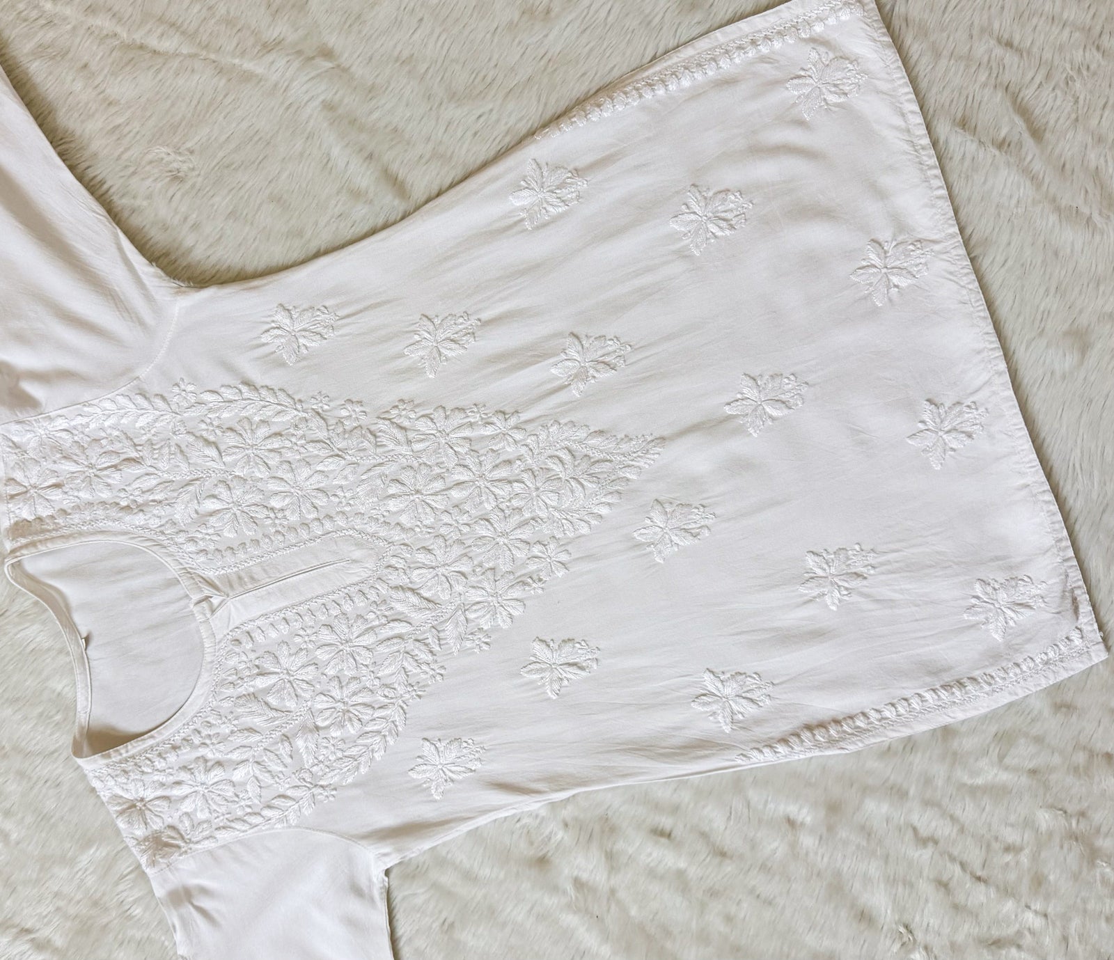 Safa White Short Rayon Chikankari Kurti