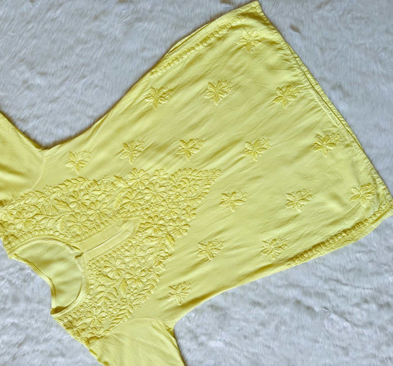 Safa Yellow Short Rayon Chikankari Kurti