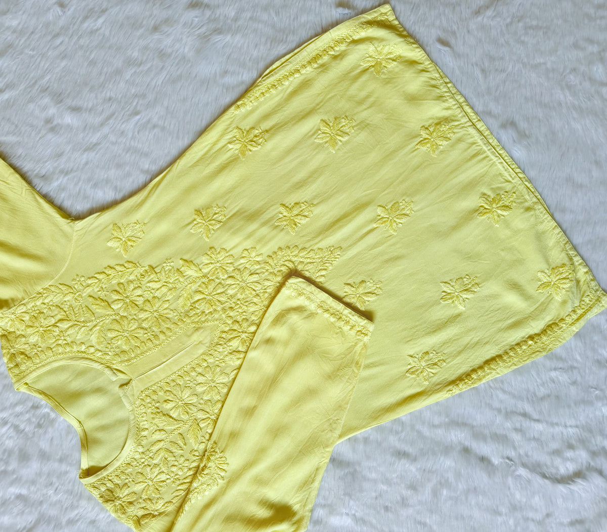 Safa Yellow Short Rayon Chikankari Kurti