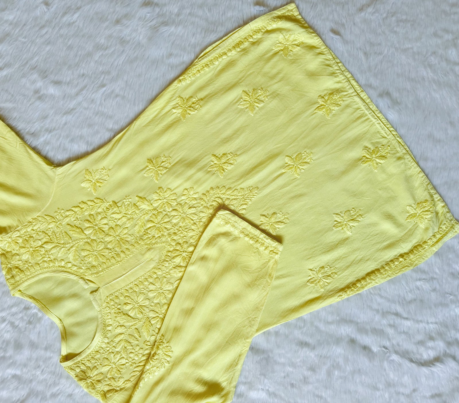 Safa Yellow Short Rayon Chikankari Kurti