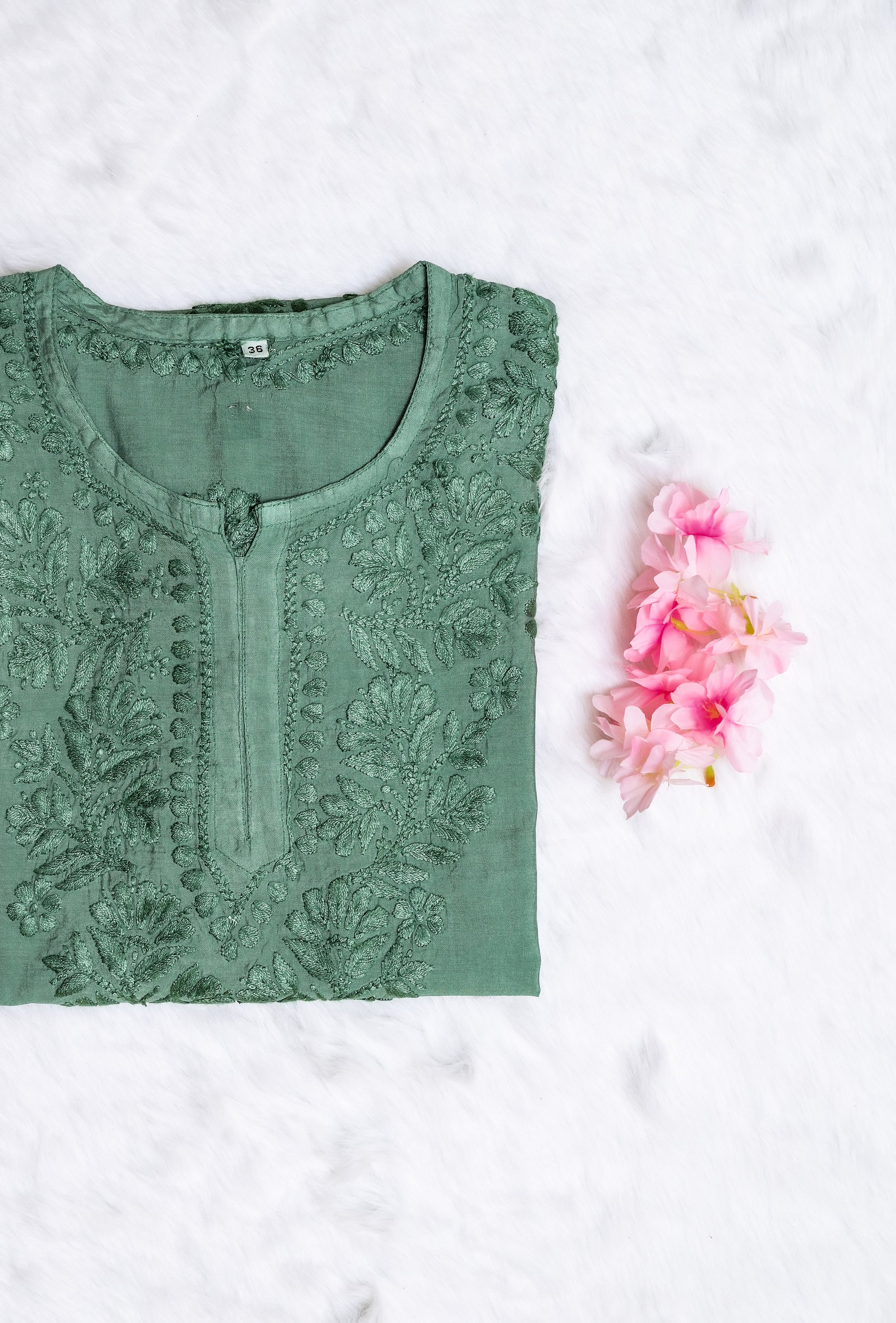 Sage green Chanderi Short Ombre Chikankari Kurta