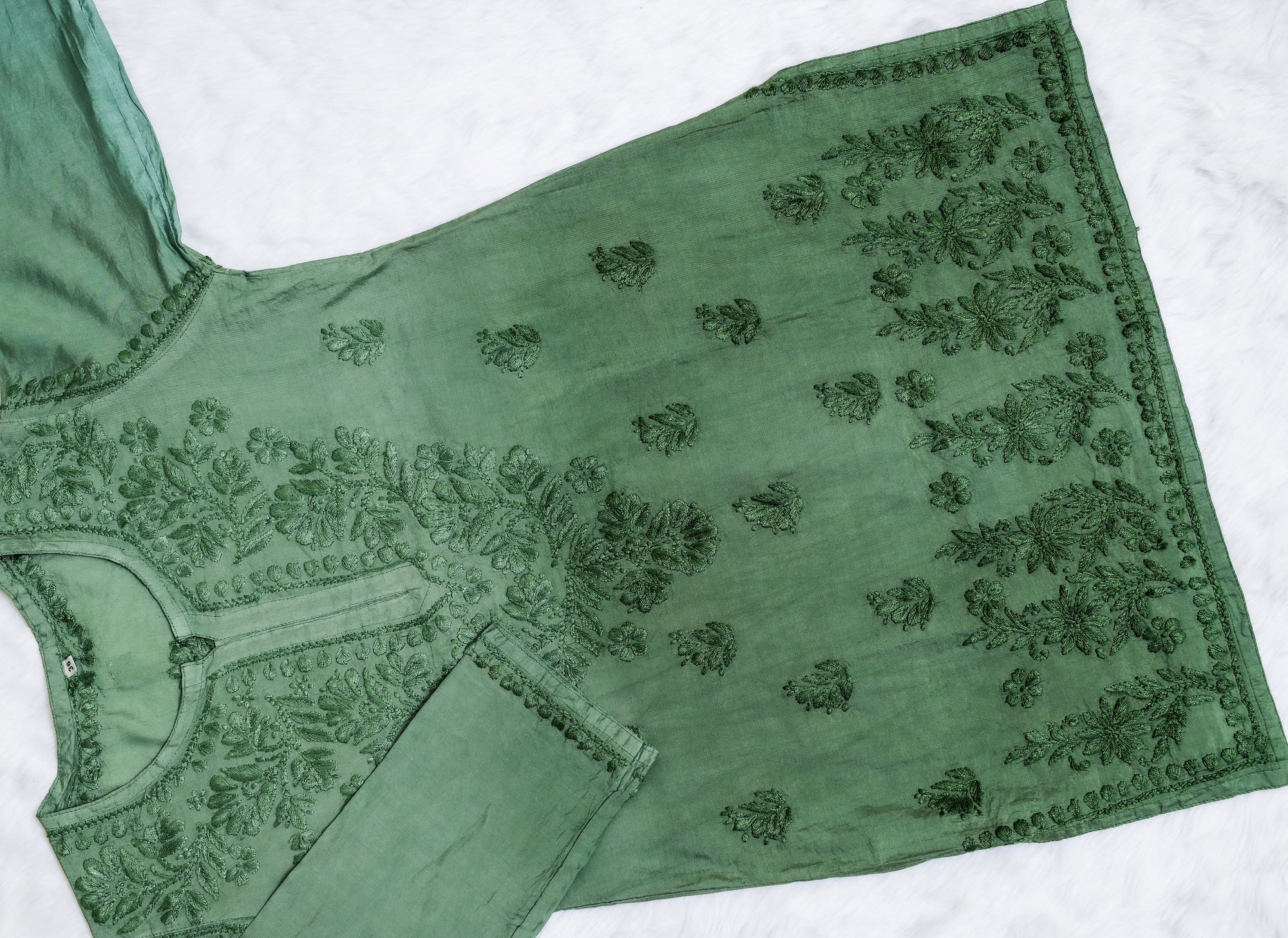 Sage green Chanderi Short Ombre Chikankari Kurta