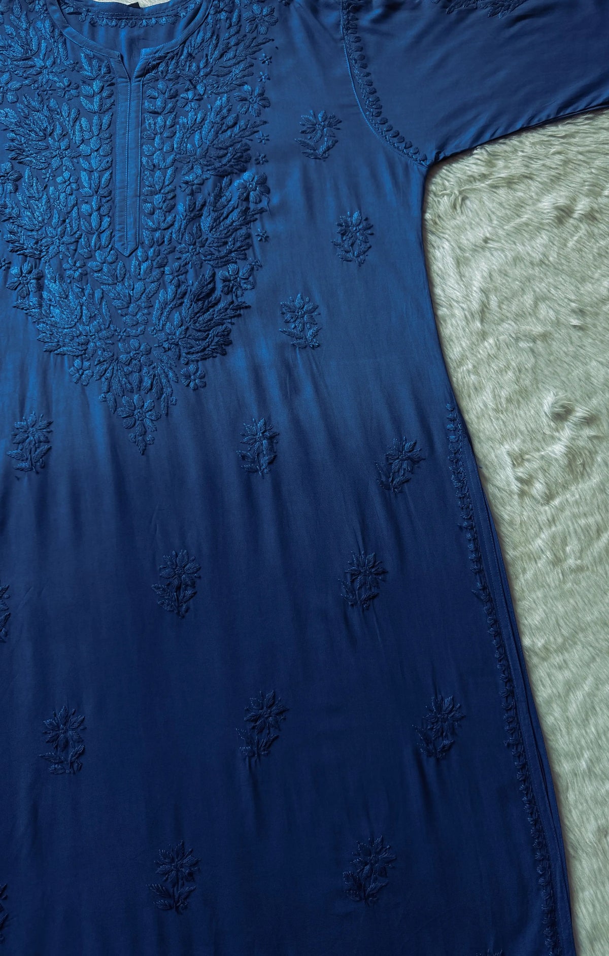 Sana Blue Ombré Plus Size Rayon Chikankari Kurtis