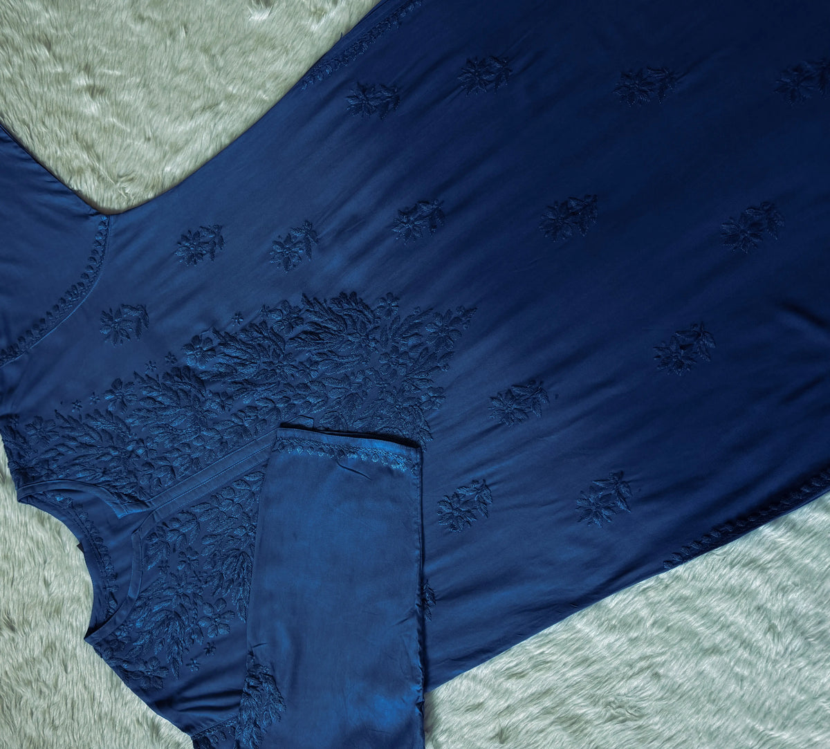 Sana Blue Ombré Plus Size Rayon Chikankari Kurtis