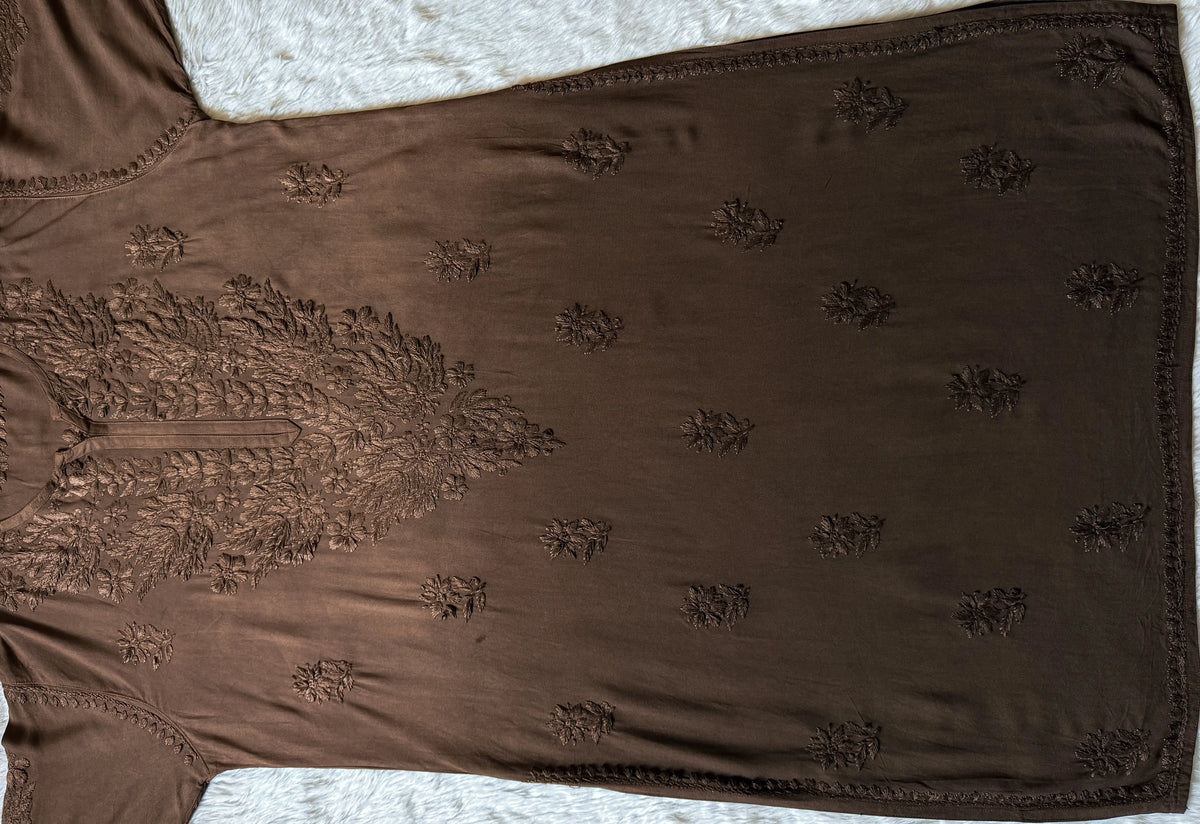 Sana Brown Ombré Plus Size Rayon Chikankari Kurtis