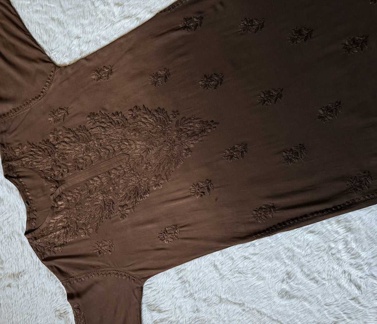 Sana Brown Ombré Plus Size Rayon Chikankari Kurtis