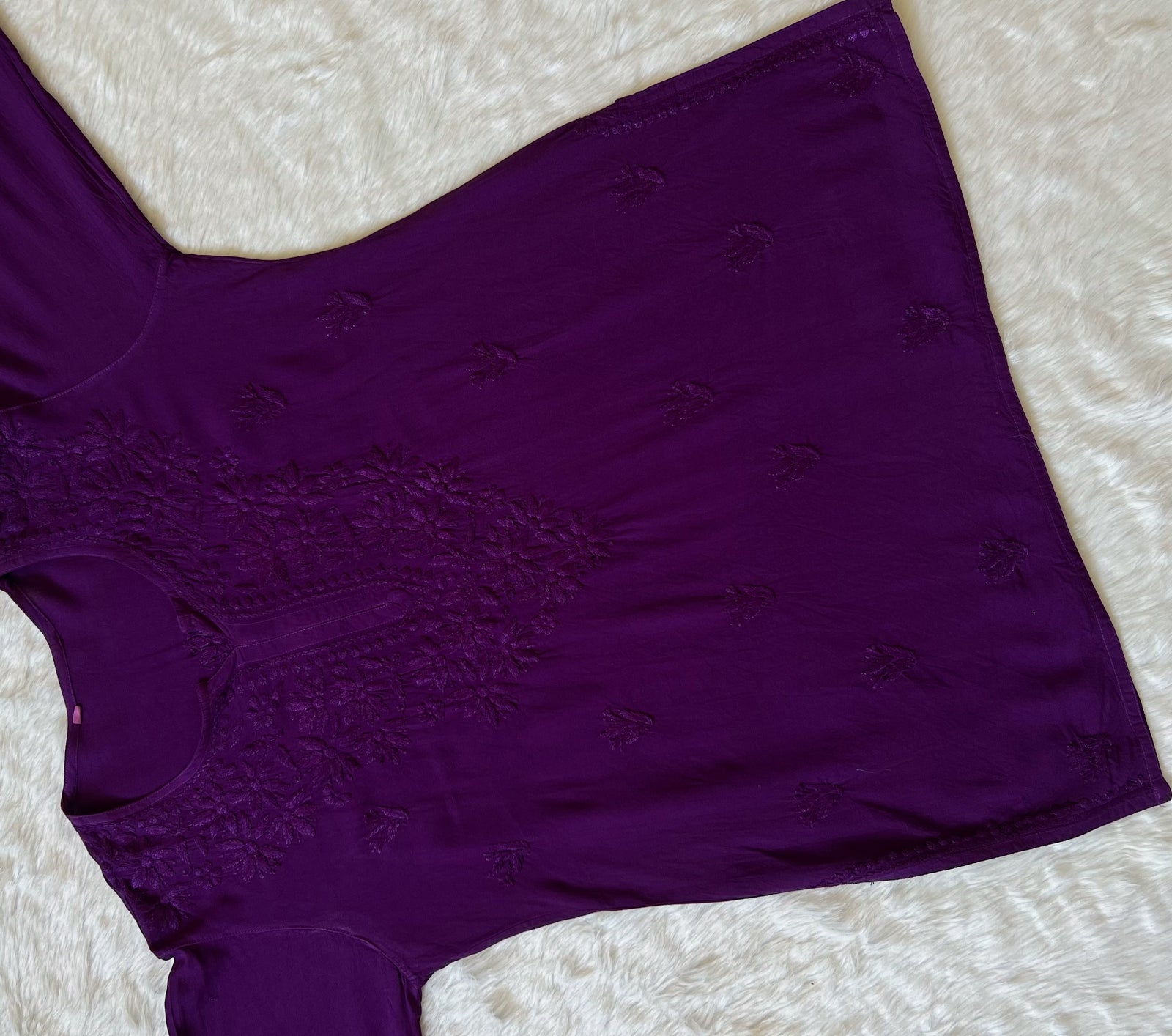 Sana Dark Purple Short Rayon with Self Chikankari
