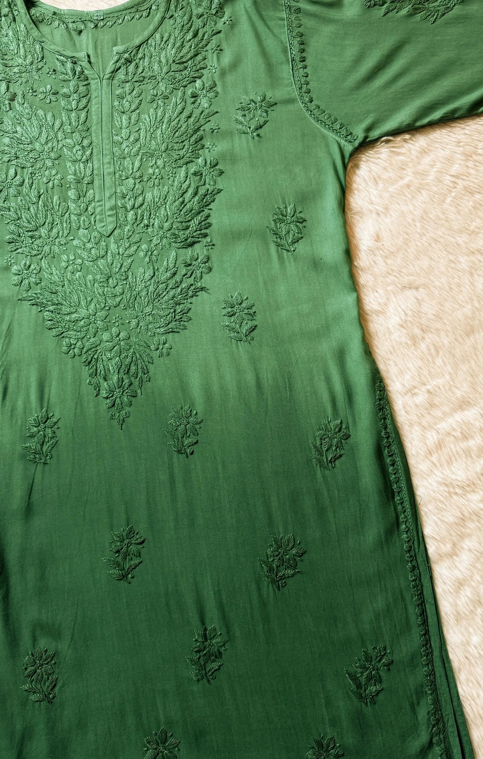 Sana Green Ombré Plus Size Rayon Chikankari Kurtis