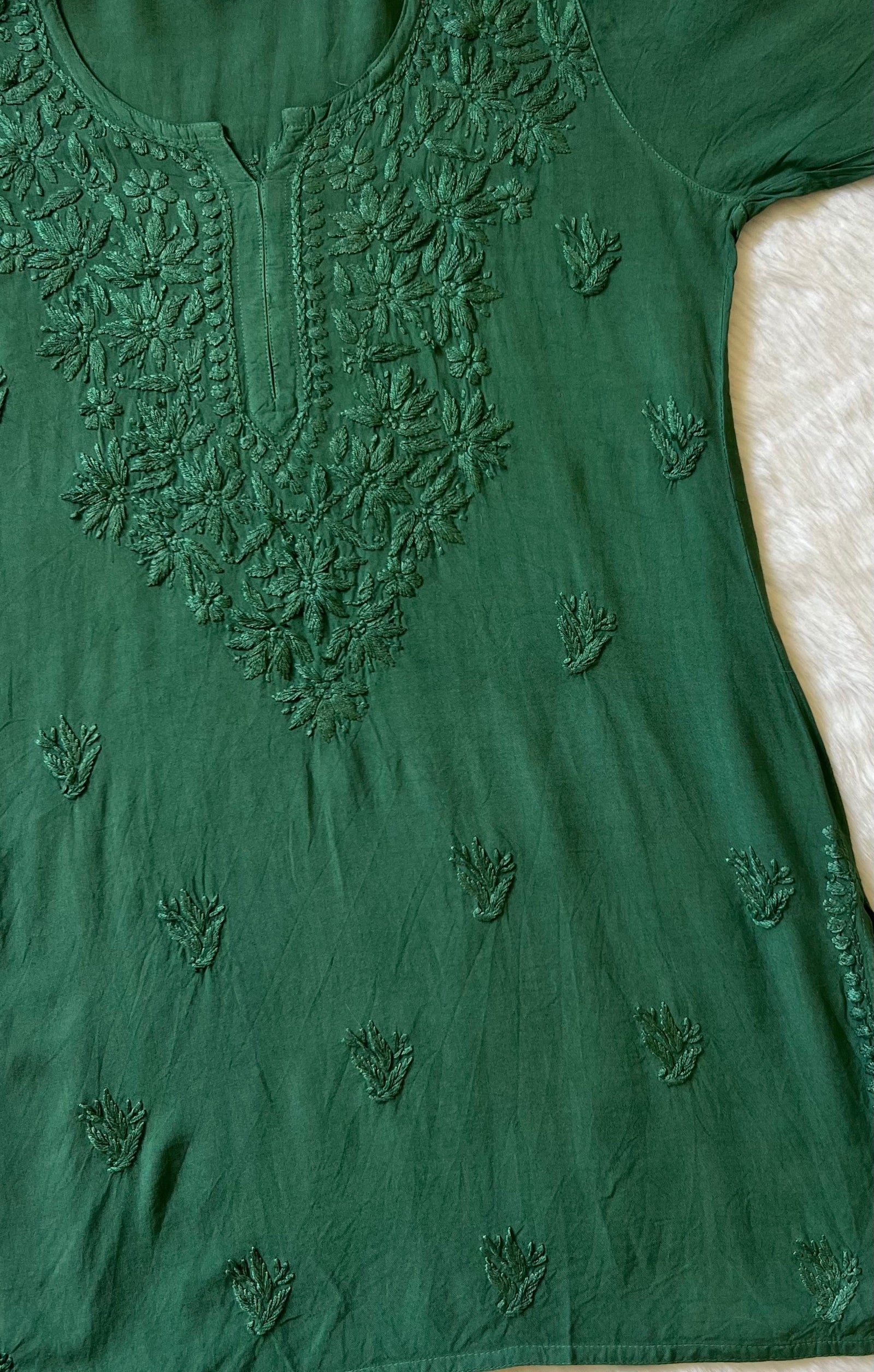 Sana Green Short Rayon with Self Chikankari